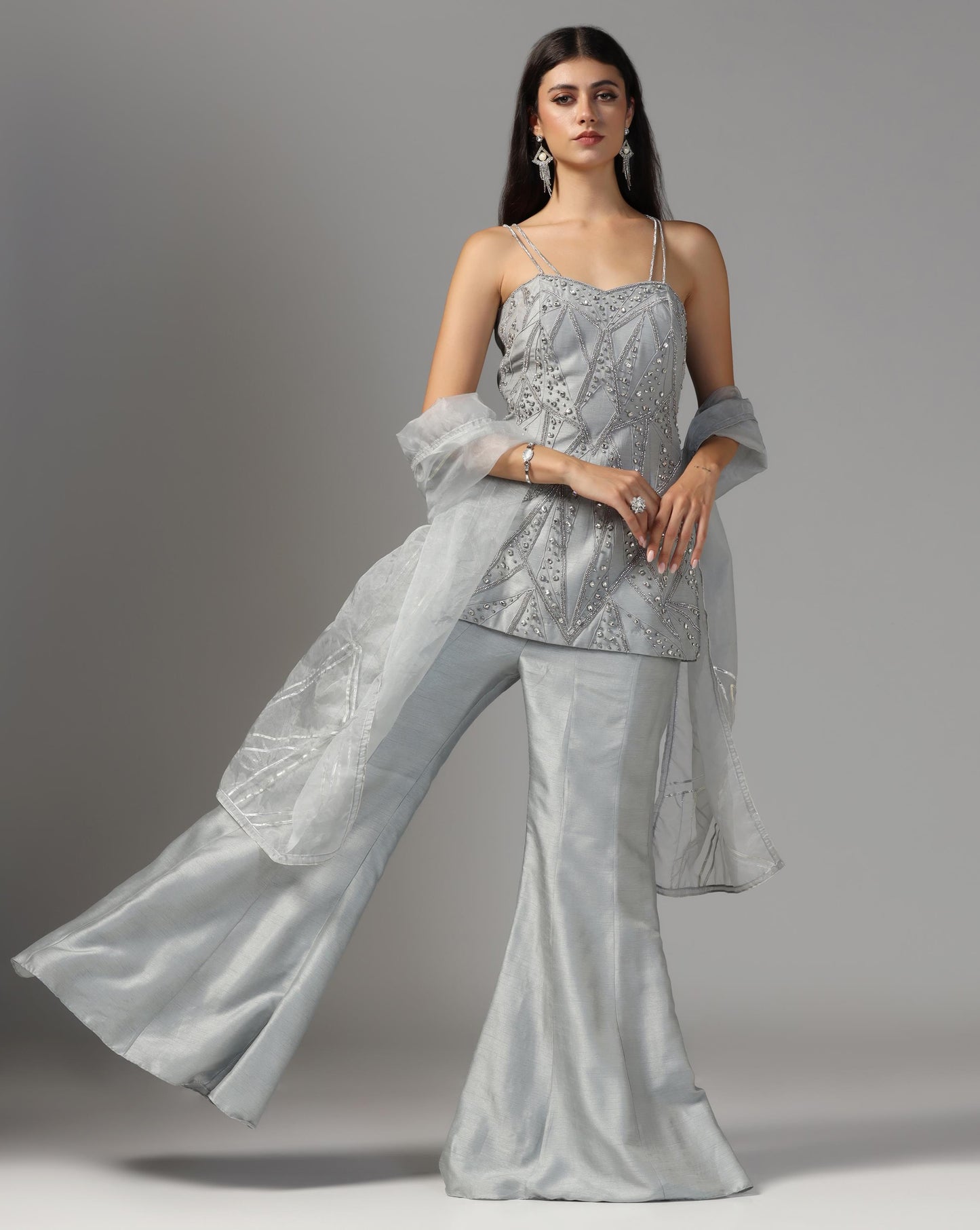 Graphite Glitz Sharara Embellished Set