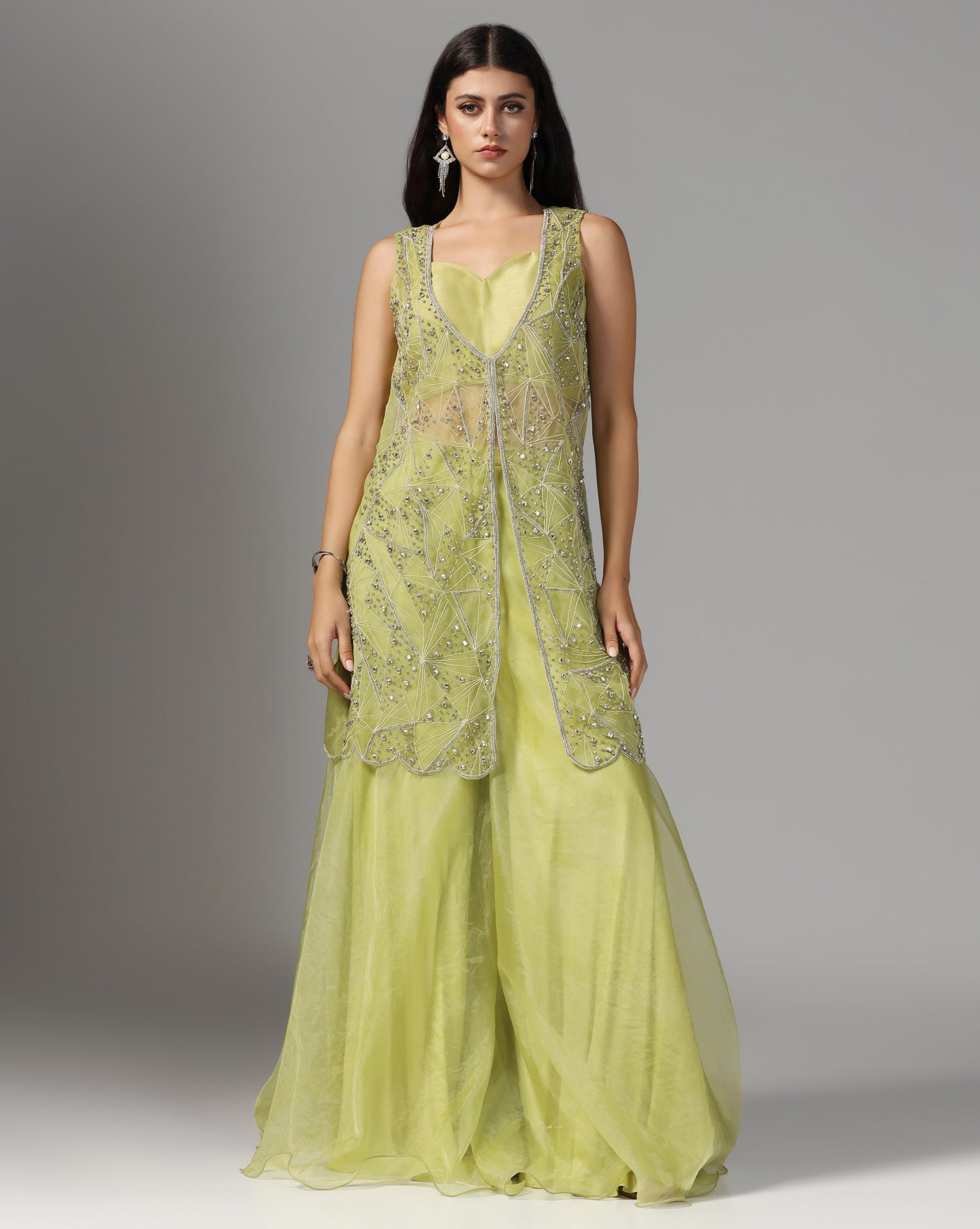 Citron Starburst Jacket & Organza Sharara Set
