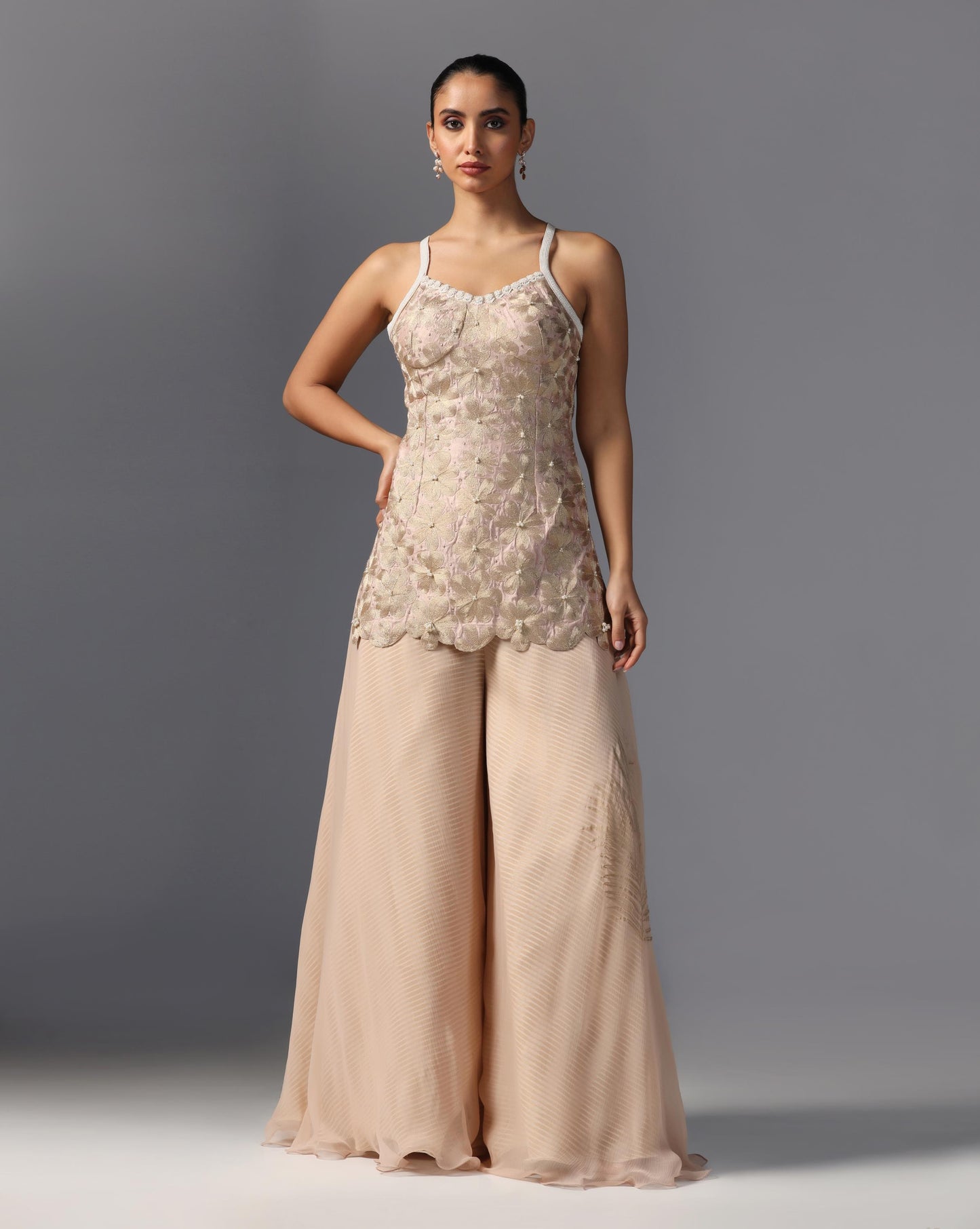 Champagne Bloom Sharara Set  Description: