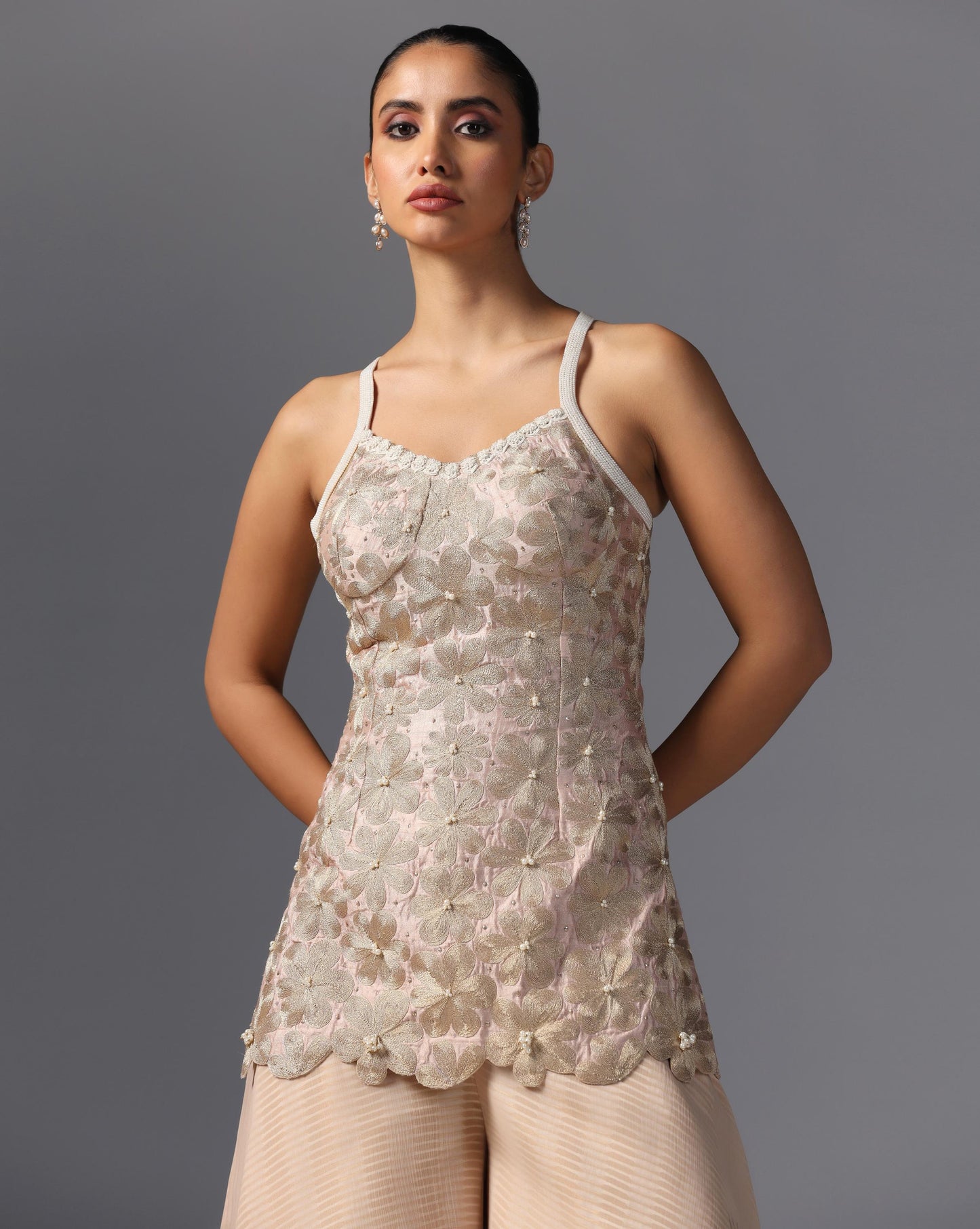 Champagne Bloom Sharara Set  Description: