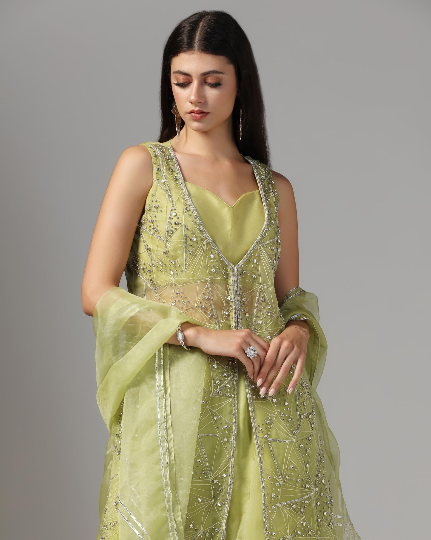 Citron Starburst Jacket & Organza Sharara Set