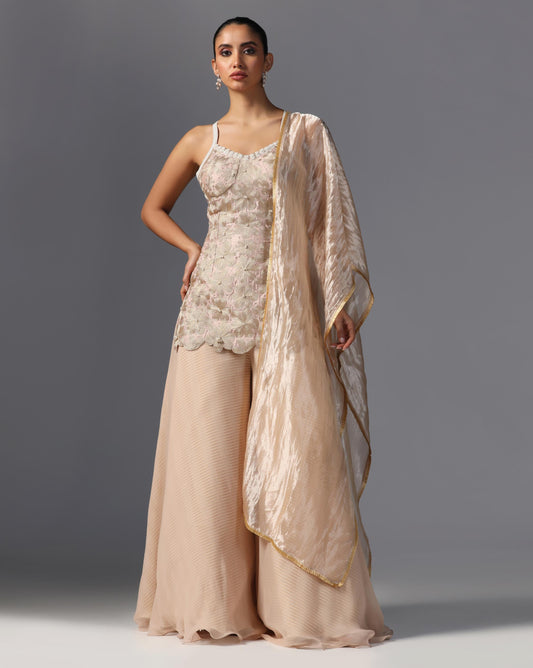 Champagne Bloom Sharara Set  Description: