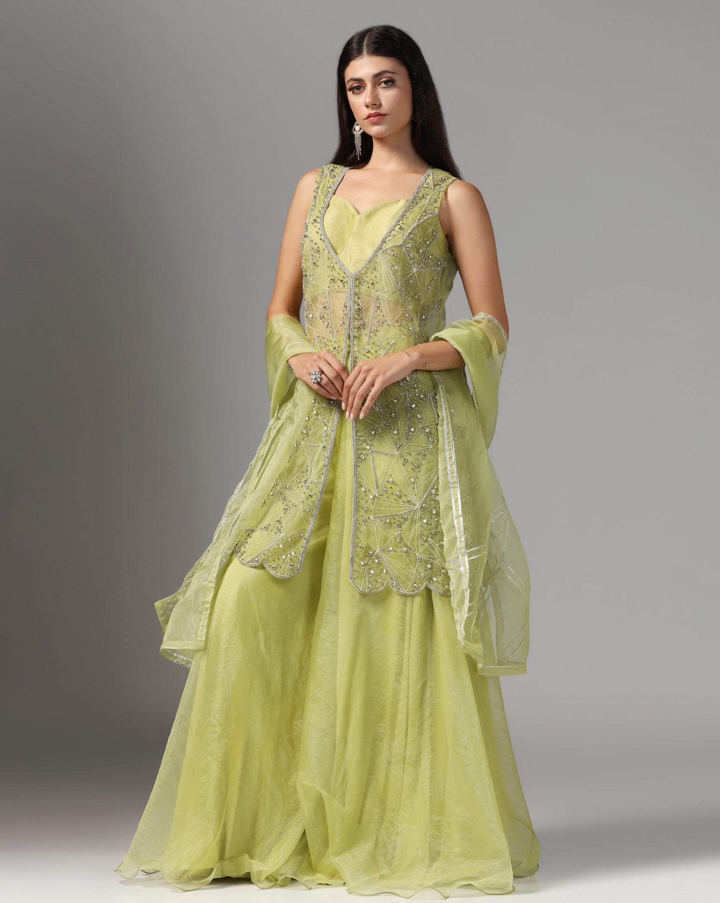 Citron Starburst Jacket & Organza Sharara Set