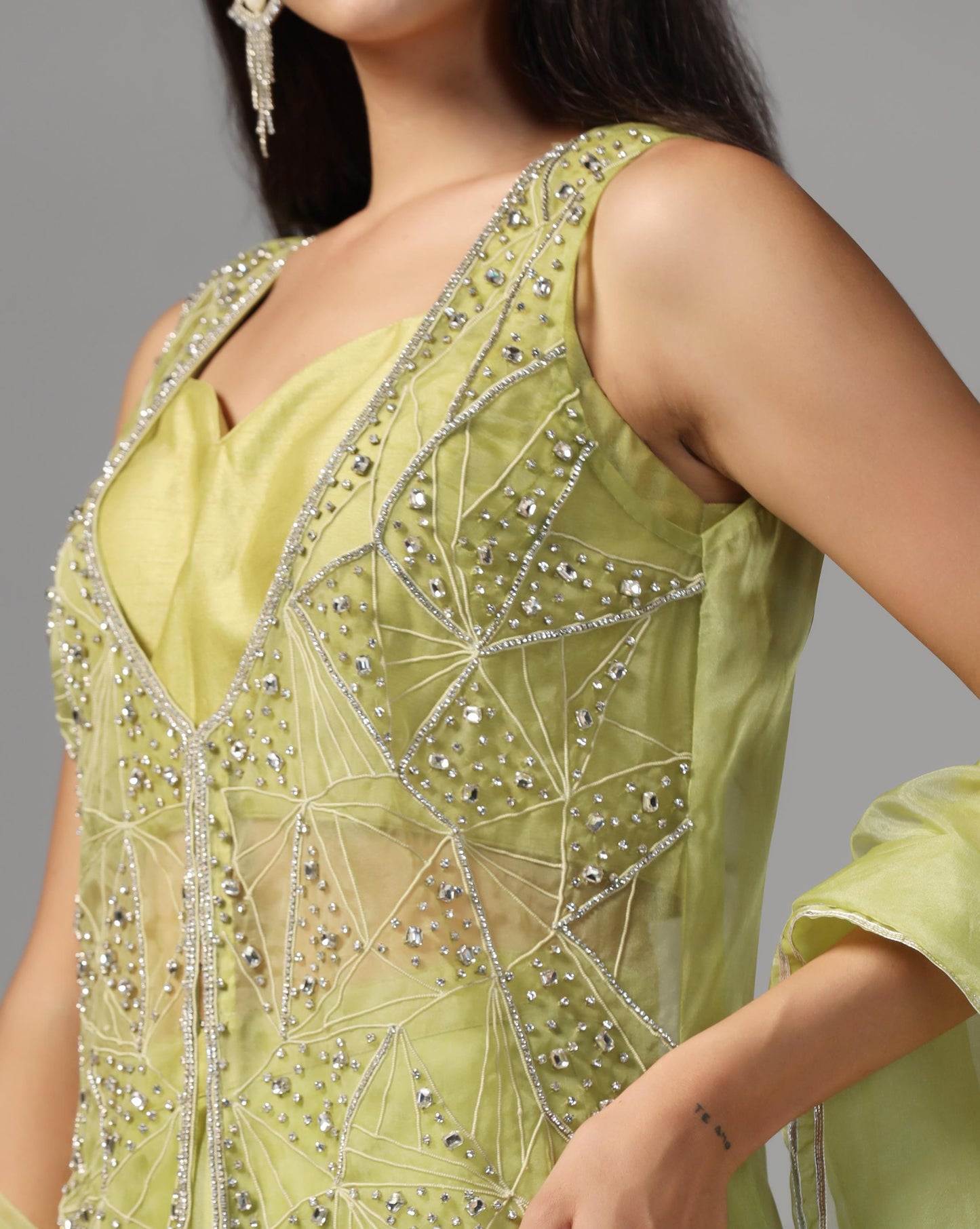 Citron Starburst Jacket & Organza Sharara Set