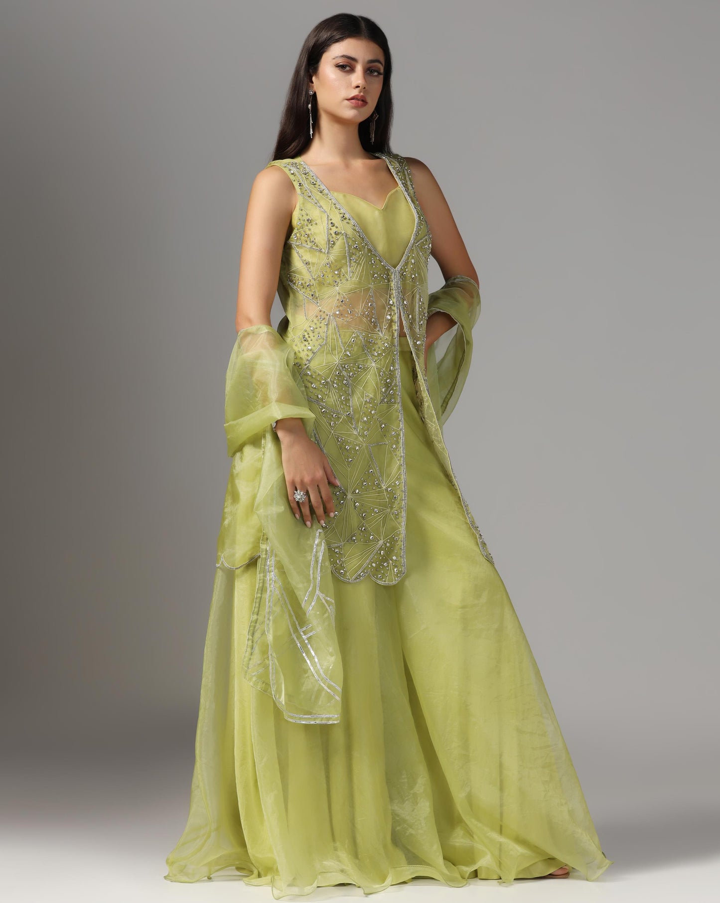 Citron Starburst Jacket & Organza Sharara Set