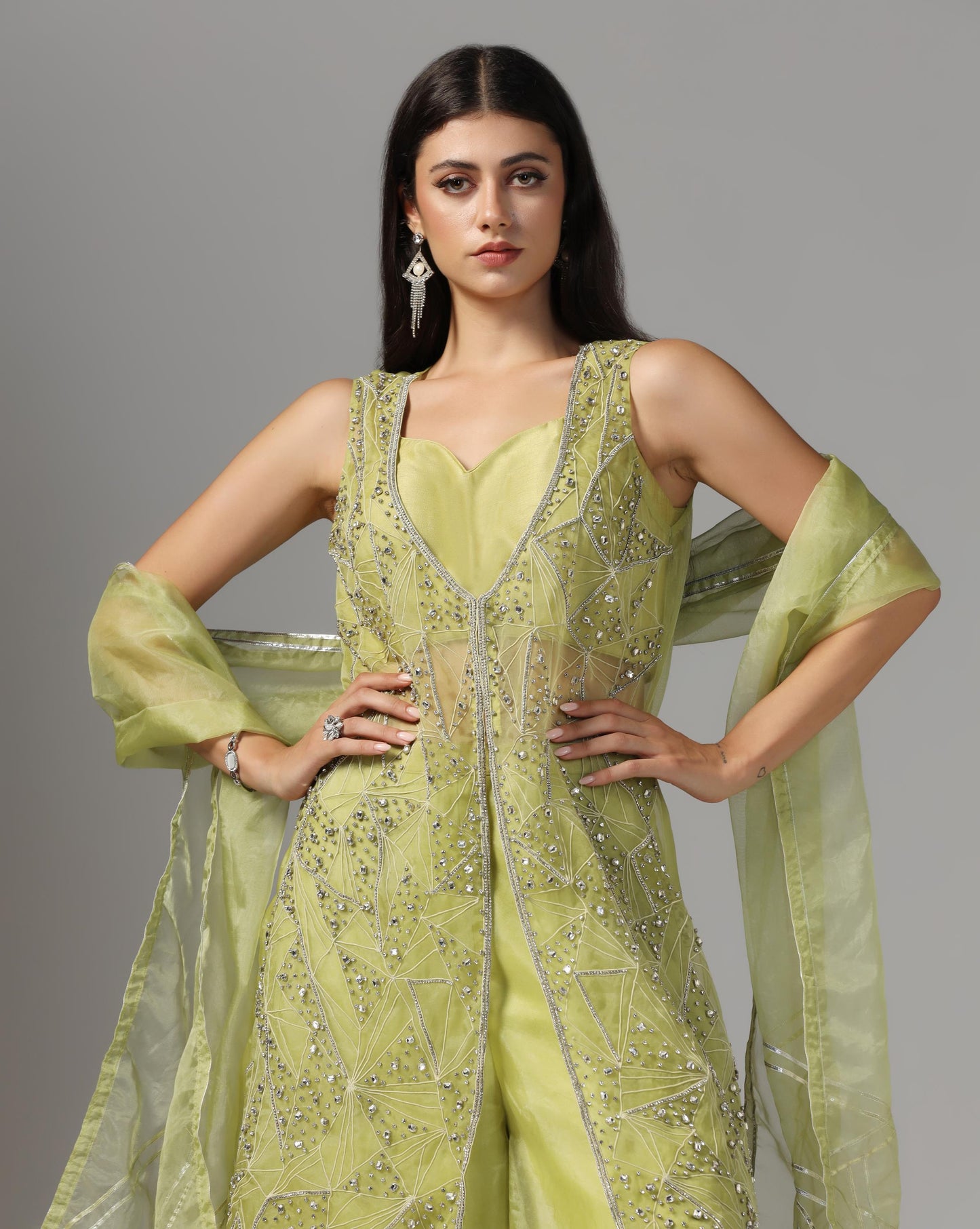 Citron Starburst Jacket & Organza Sharara Set