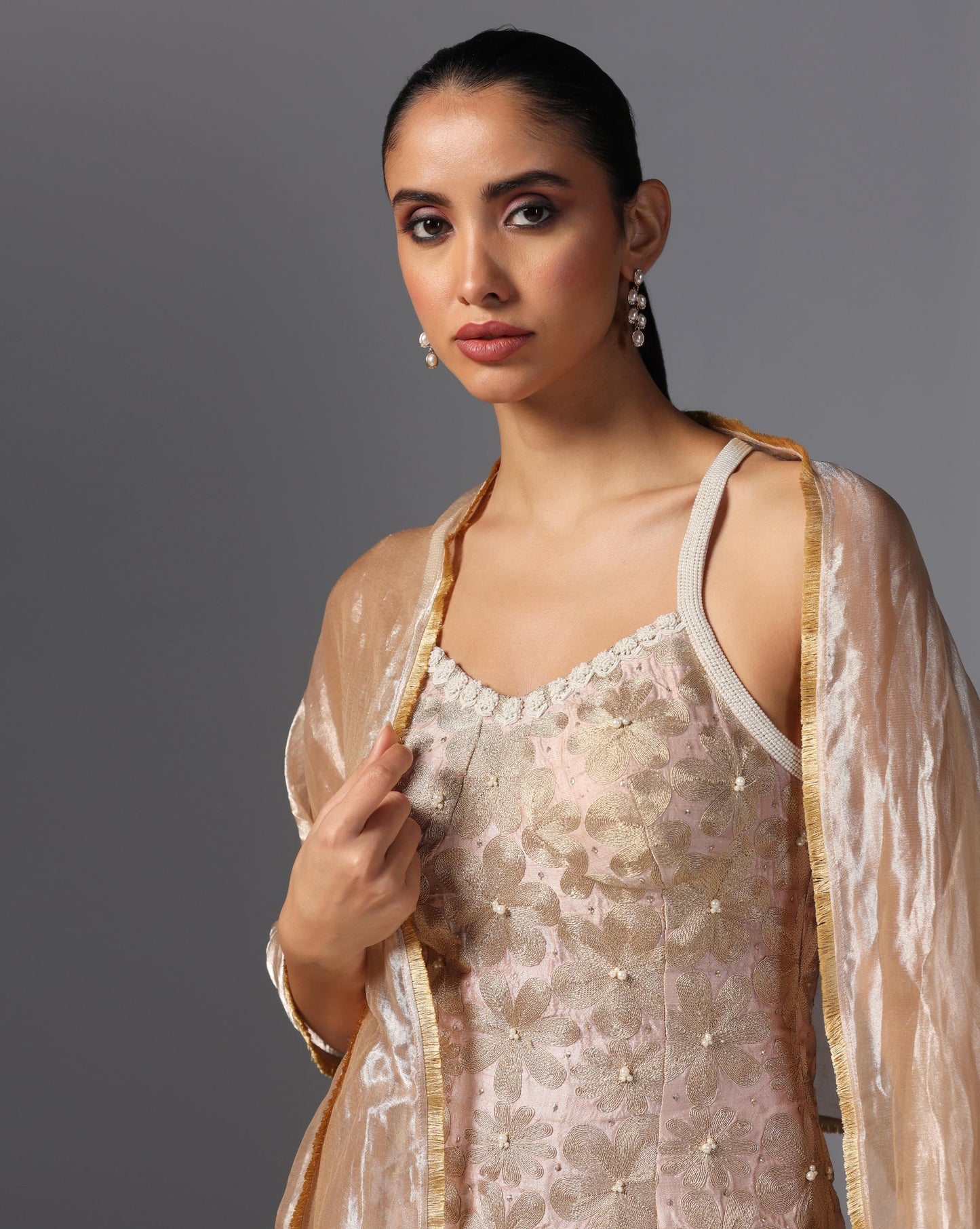 Champagne Bloom Sharara Set  Description: