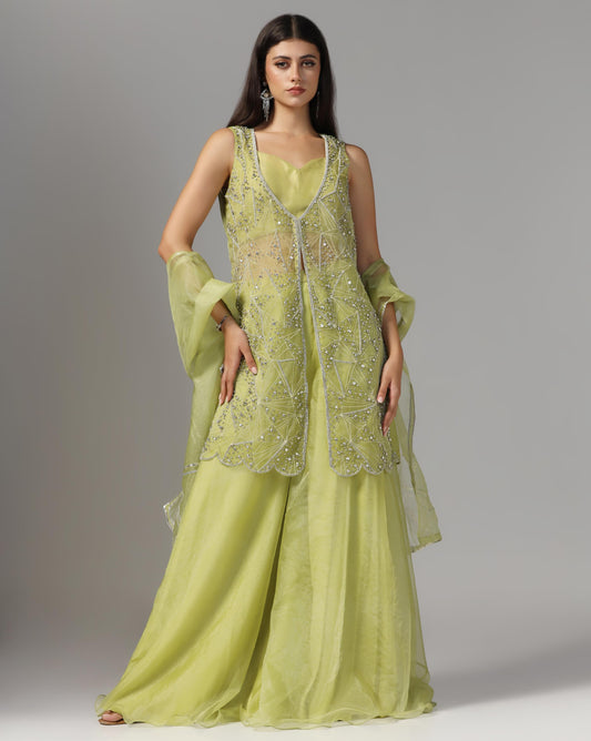 Citron Starburst Jacket & Organza Sharara Set