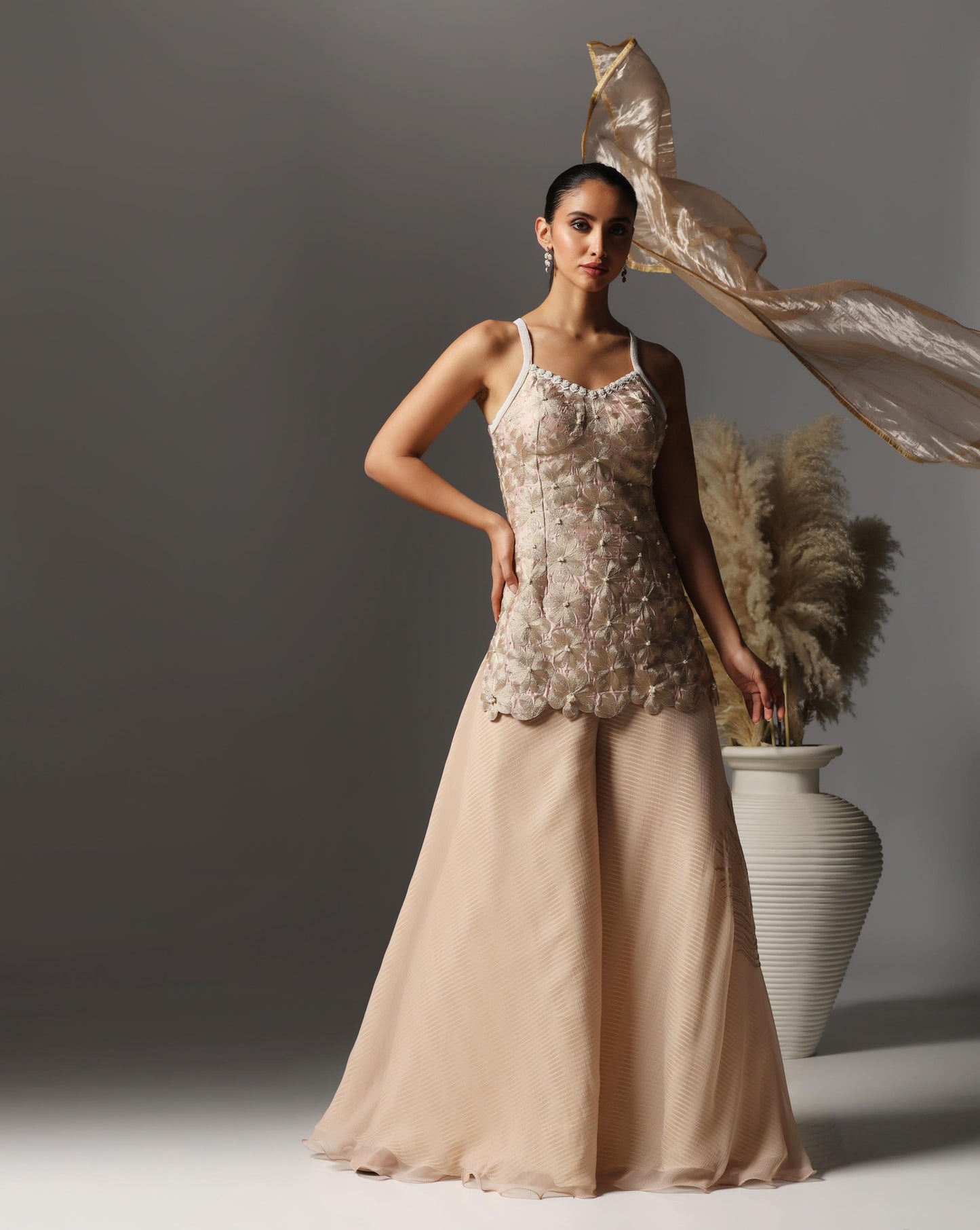 Champagne Bloom Sharara Set  Description: