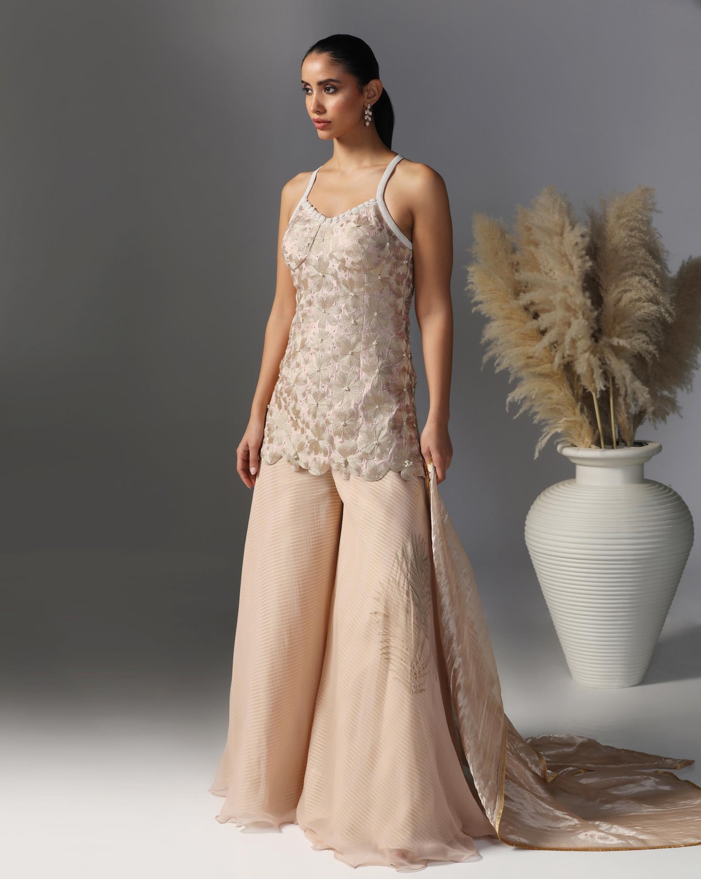 Champagne Bloom Sharara Set  Description: