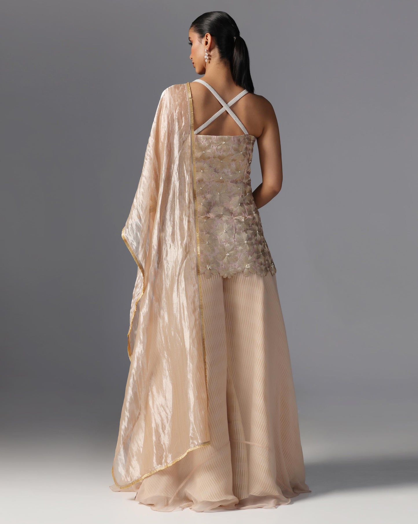 Champagne Bloom Sharara Set  Description: