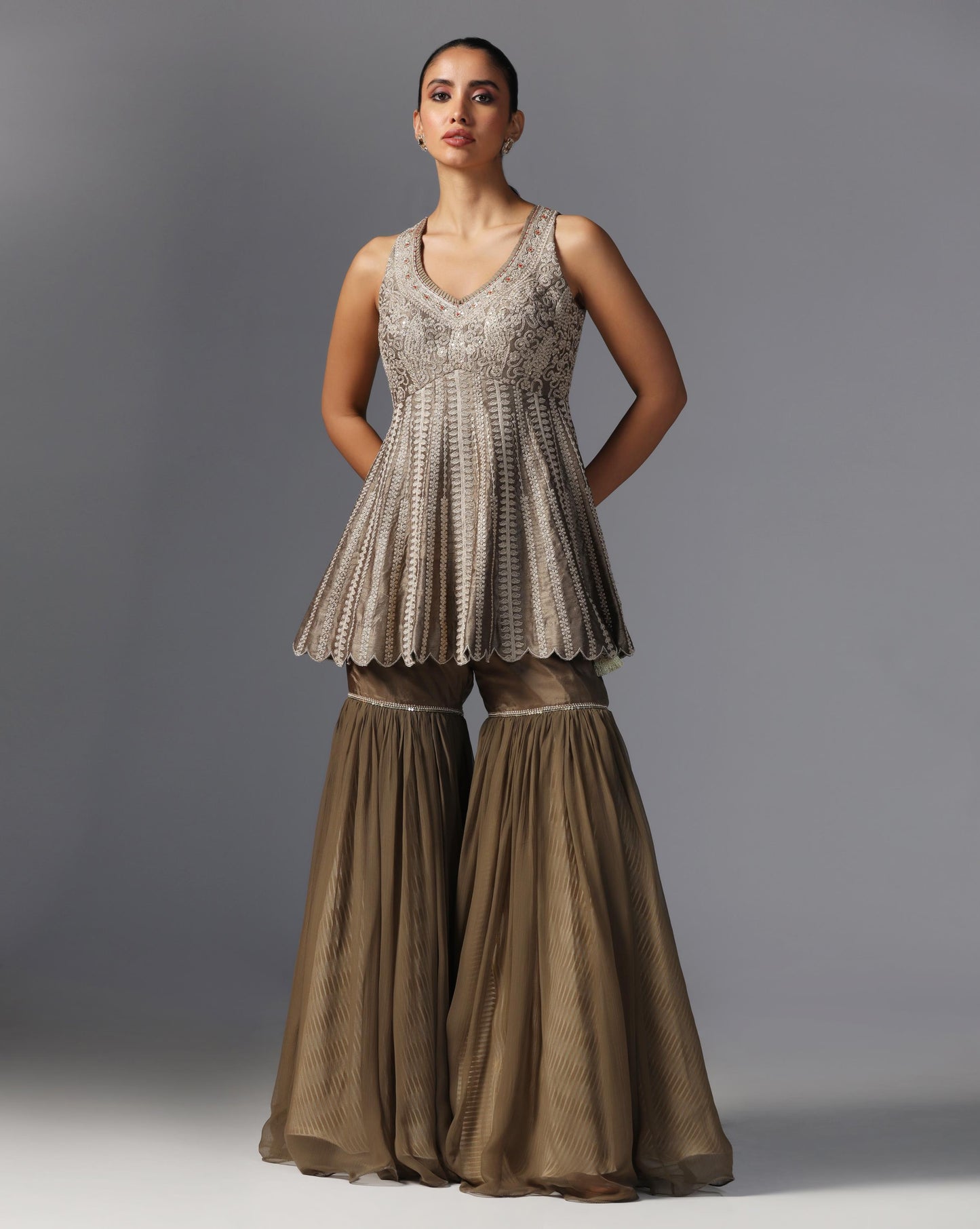 Mocha Dusk Peplum Sharara Set