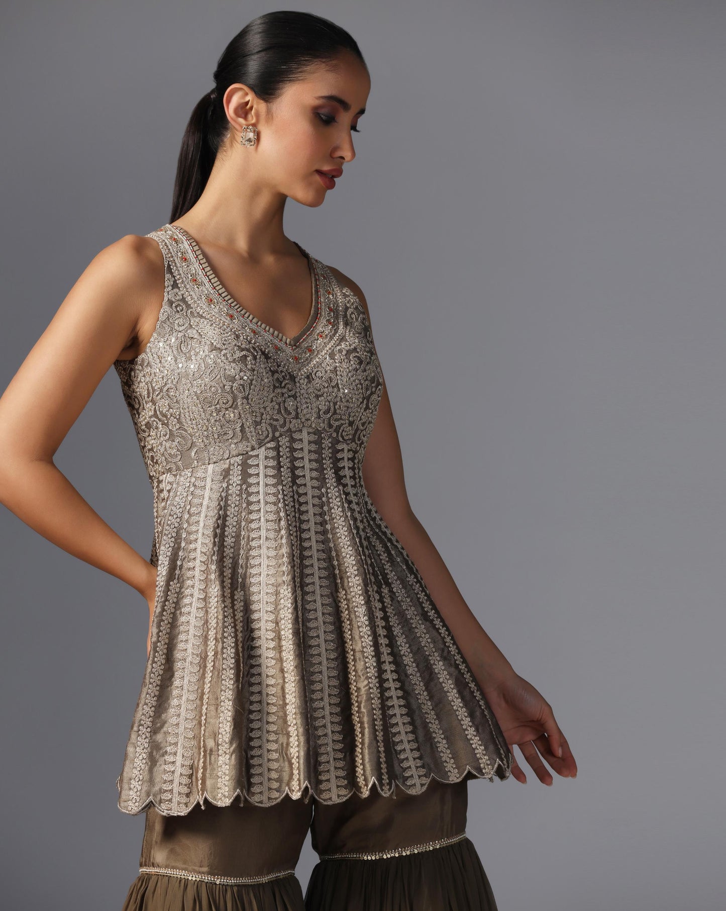 Mocha Dusk Peplum Sharara Set