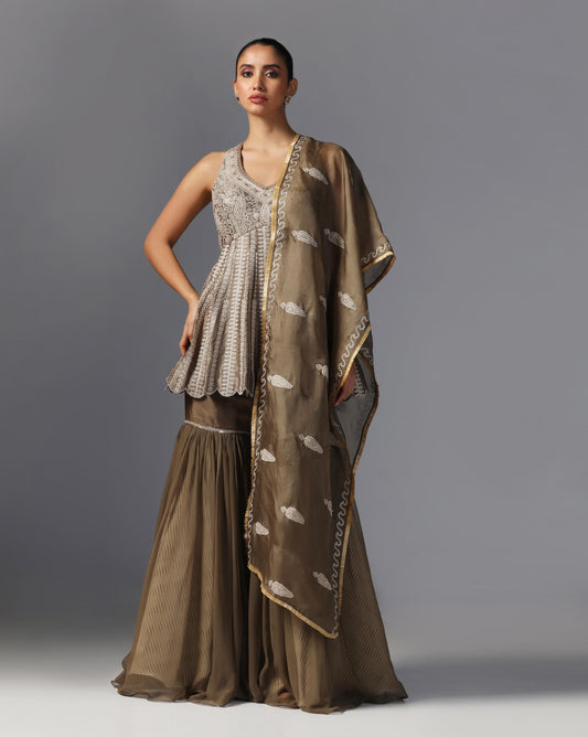 Mocha Dusk Peplum Sharara Set