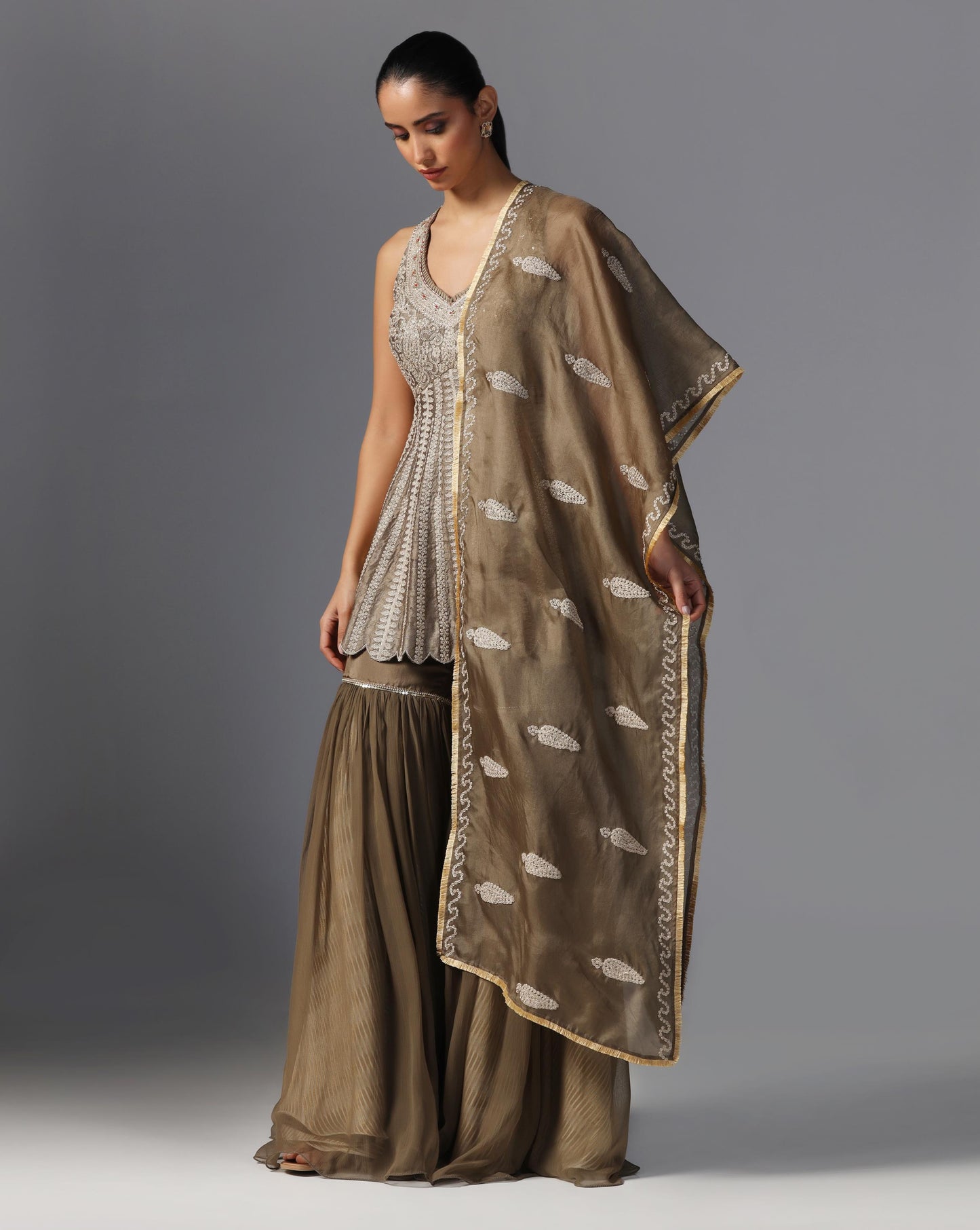 Mocha Dusk Peplum Sharara Set