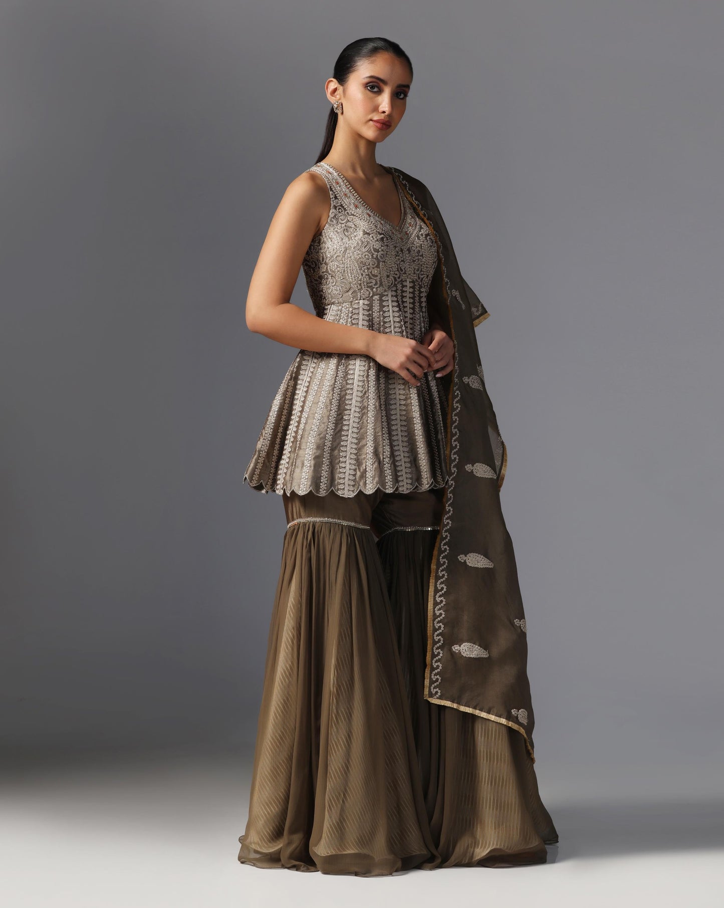 Mocha Dusk Peplum Sharara Set