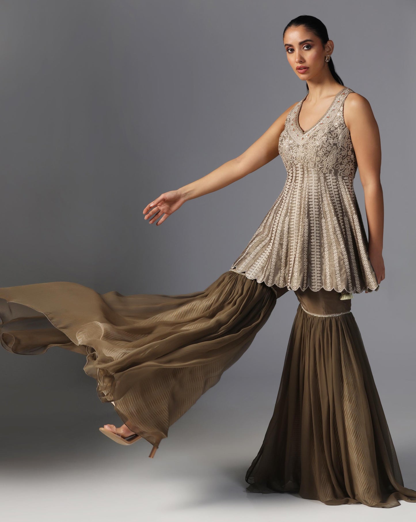 Mocha Dusk Peplum Sharara Set