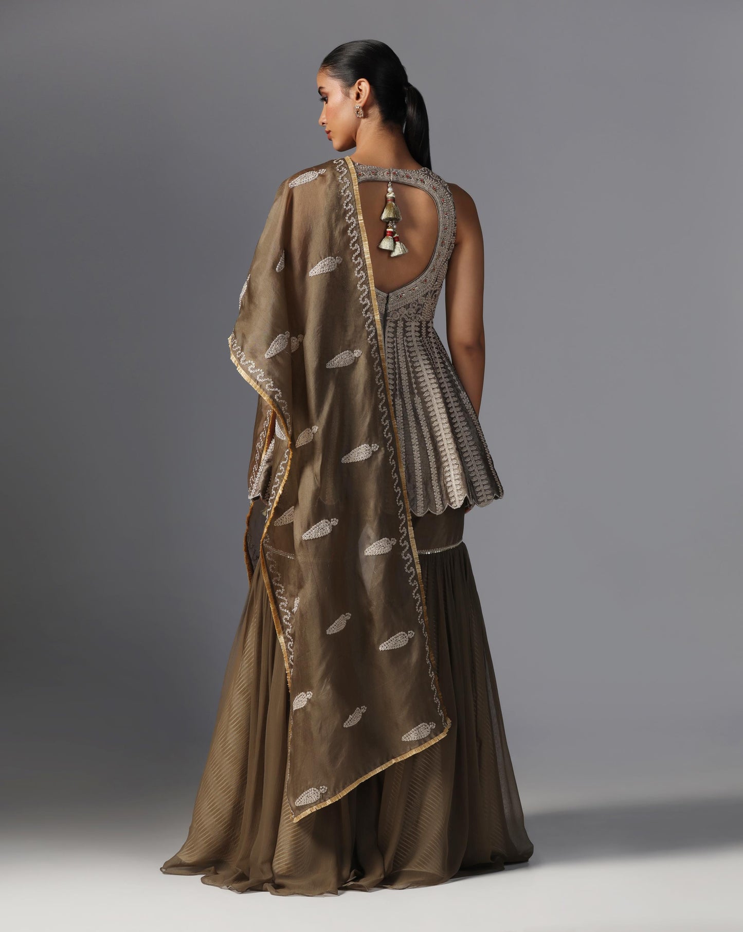 Mocha Dusk Peplum Sharara Set