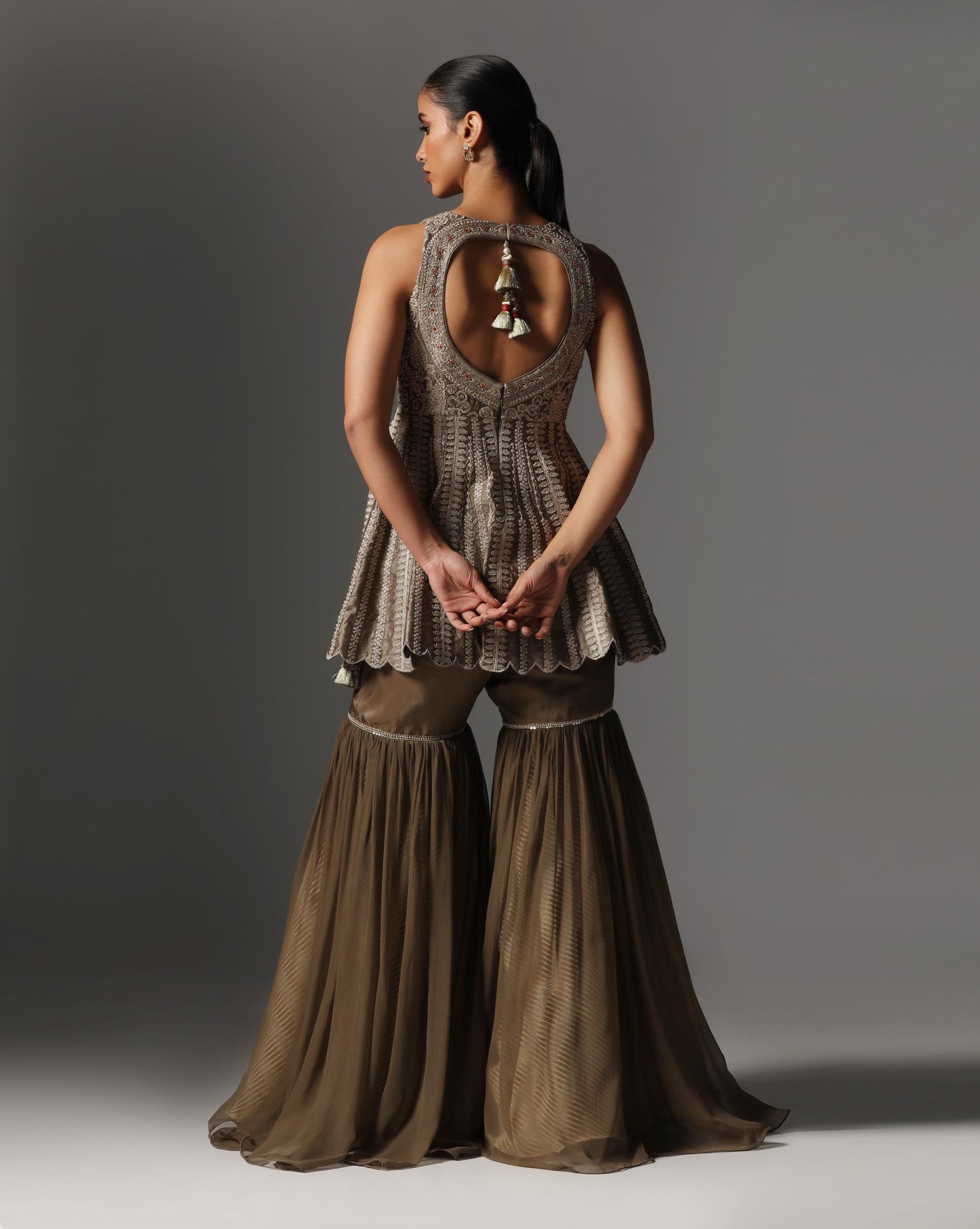 Mocha Dusk Peplum Sharara Set