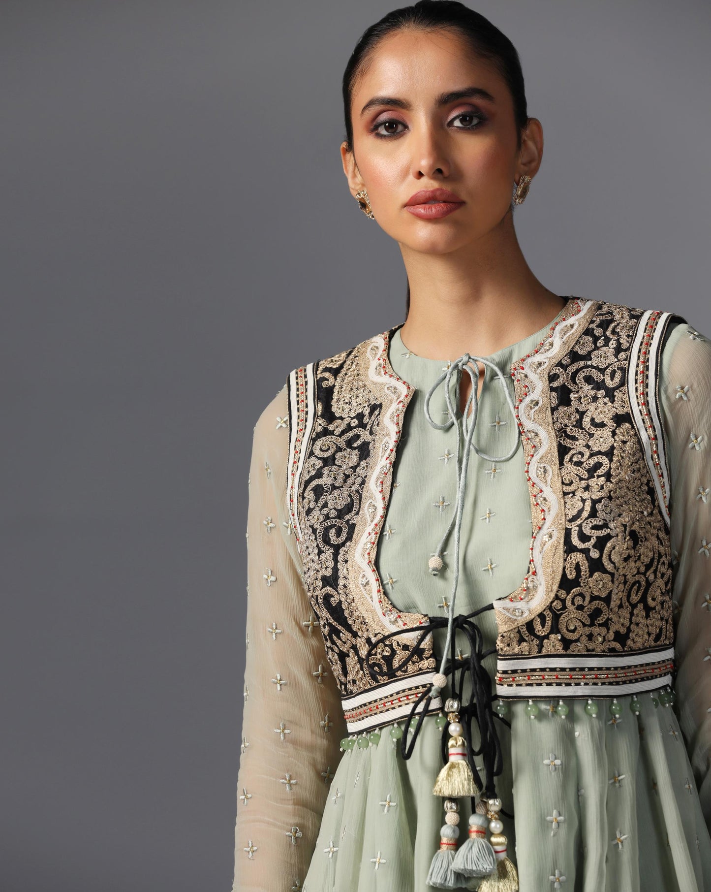 Sage Noir Peplum Sharara Set