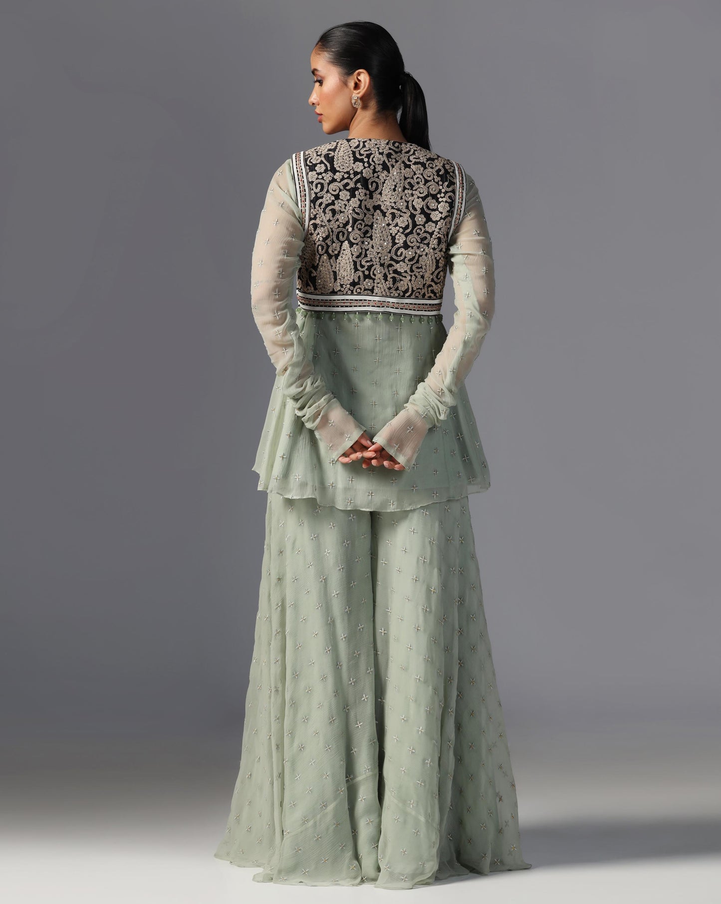 Sage Noir Peplum Sharara Set