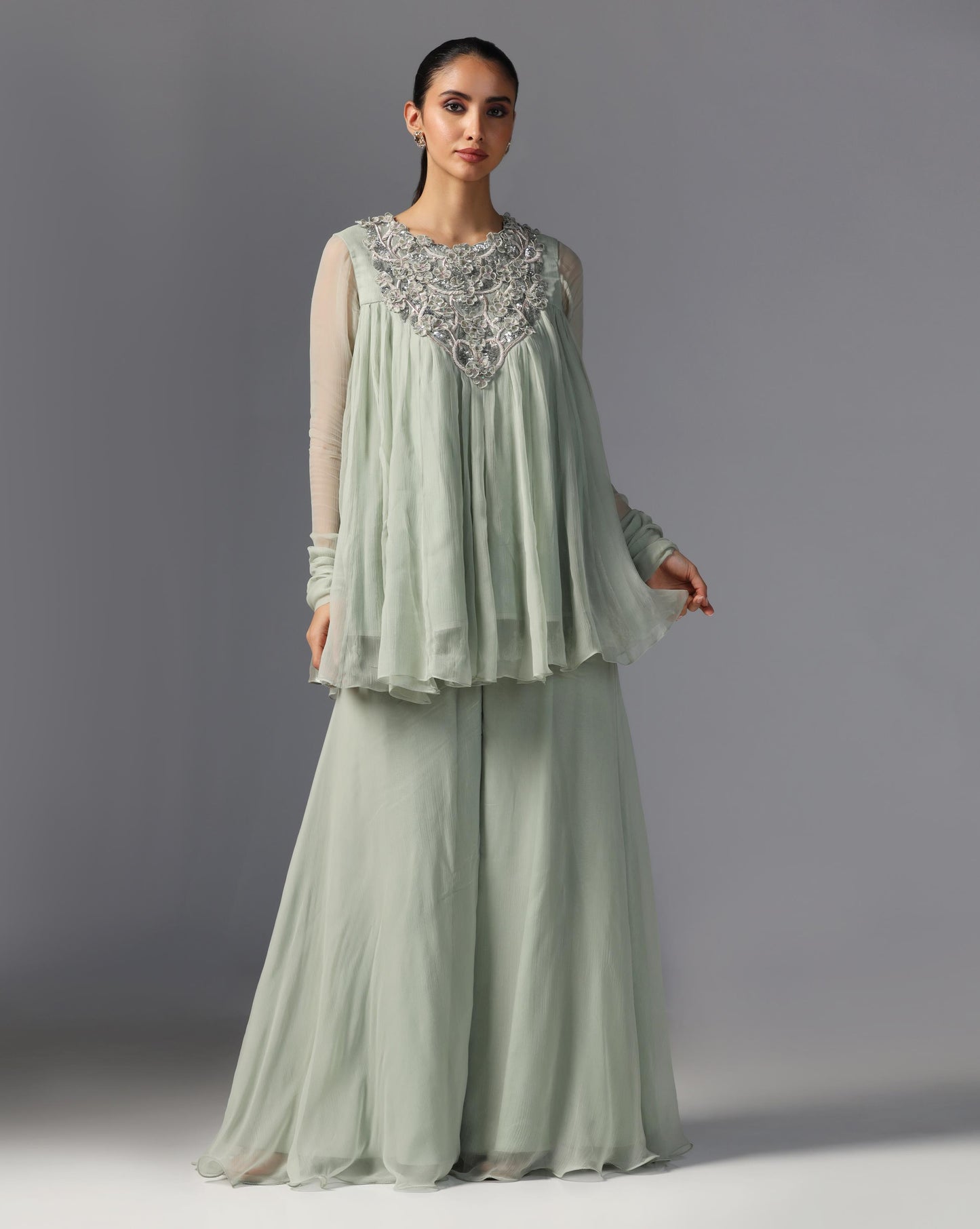 Mint Whisper Embroidered Anarkali Set