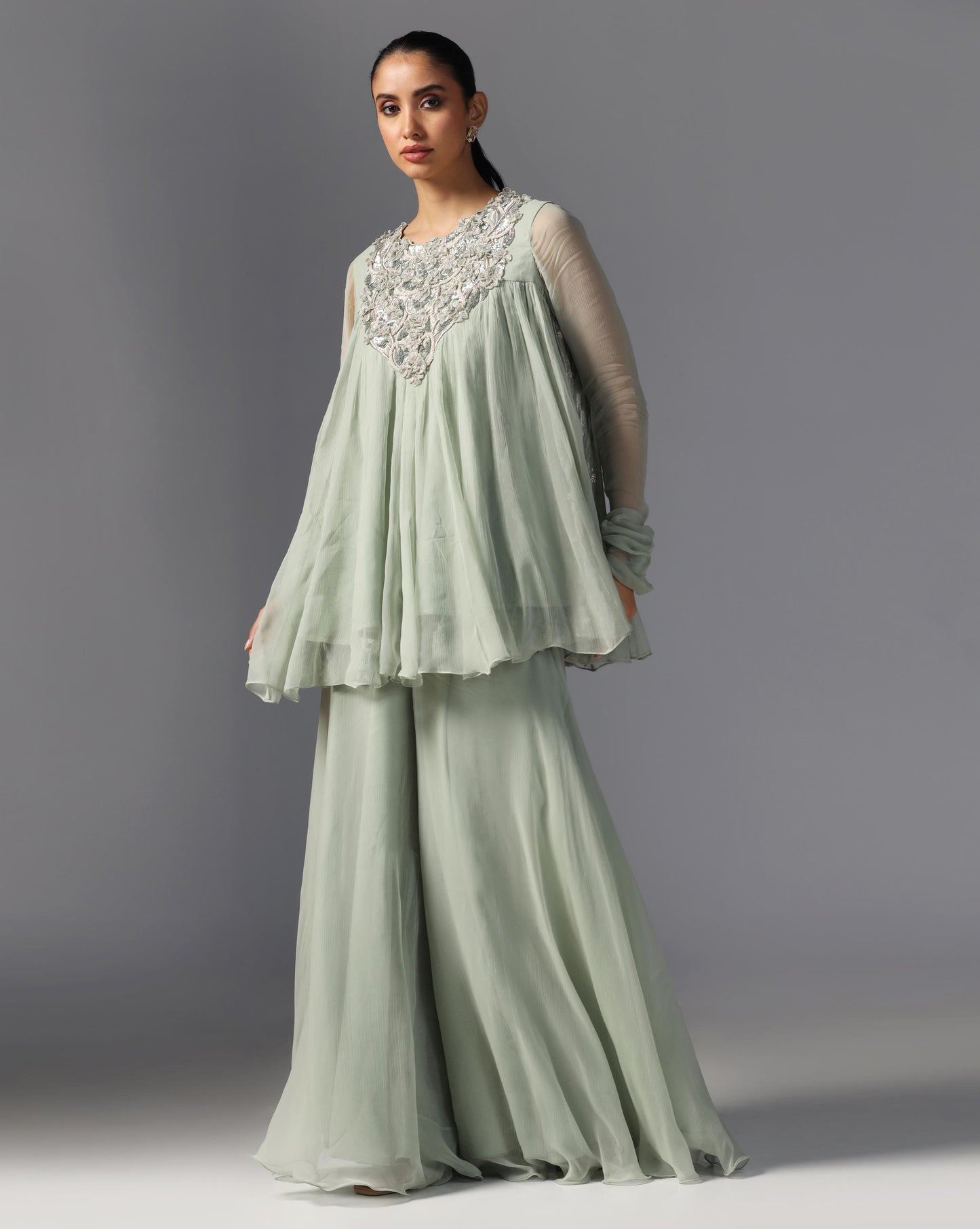 Mint Whisper Embroidered Anarkali Set