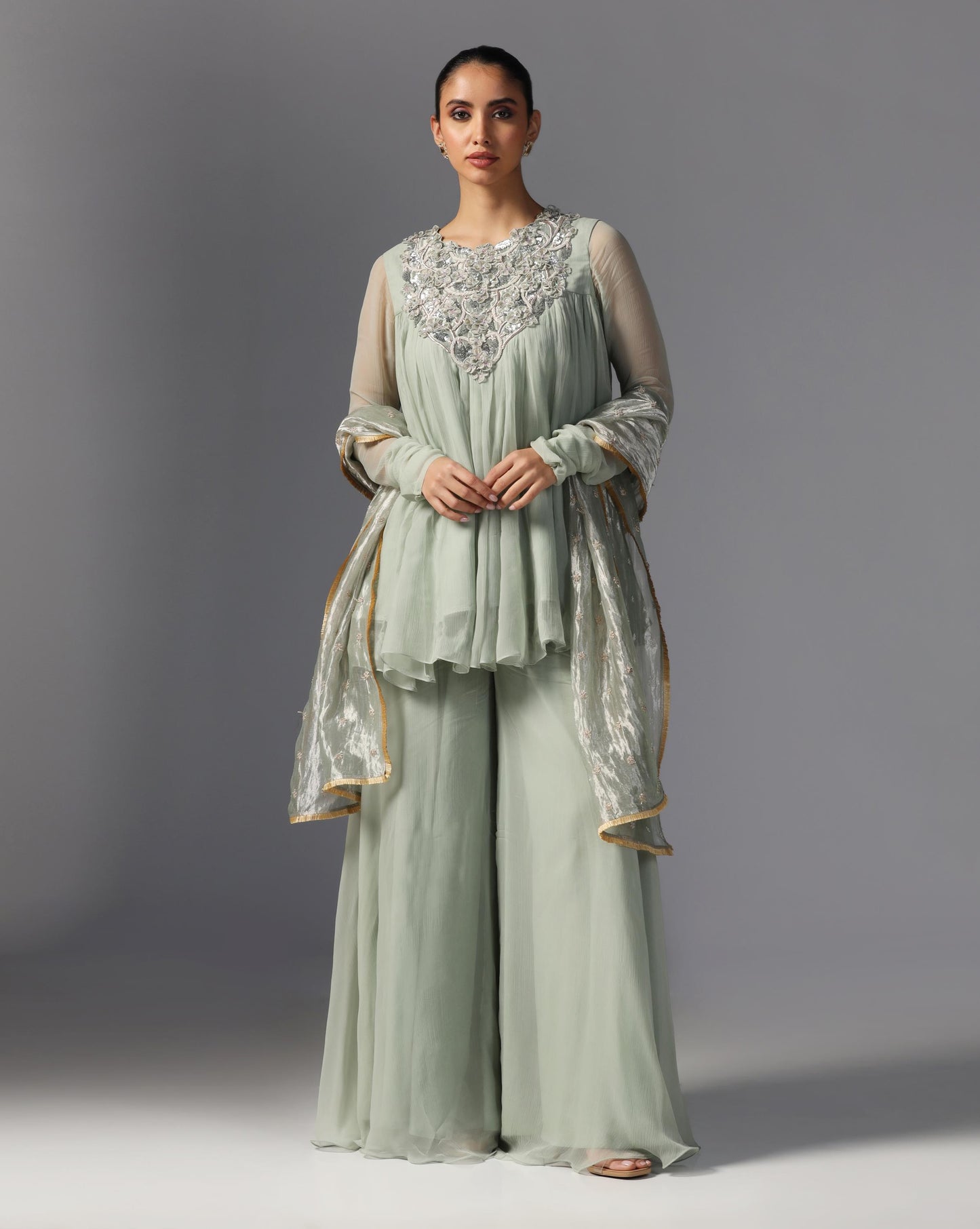 Mint Whisper Embroidered Anarkali Set