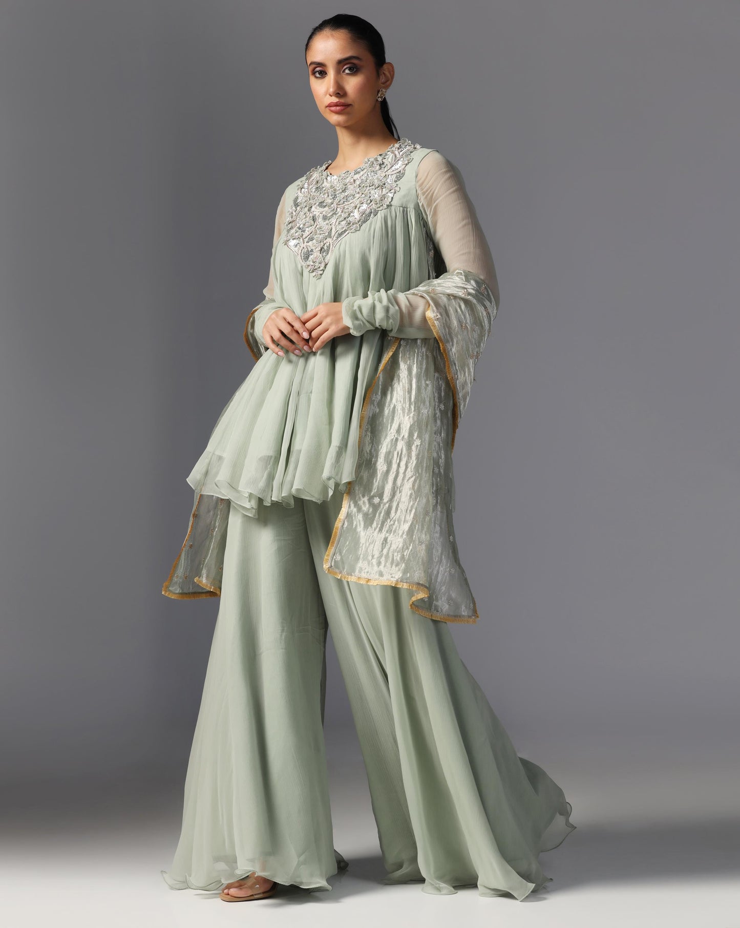 Mint Whisper Embroidered Anarkali Set