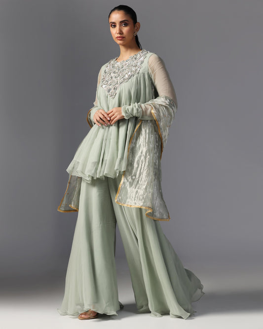 Mint Whisper Embroidered Anarkali Set
