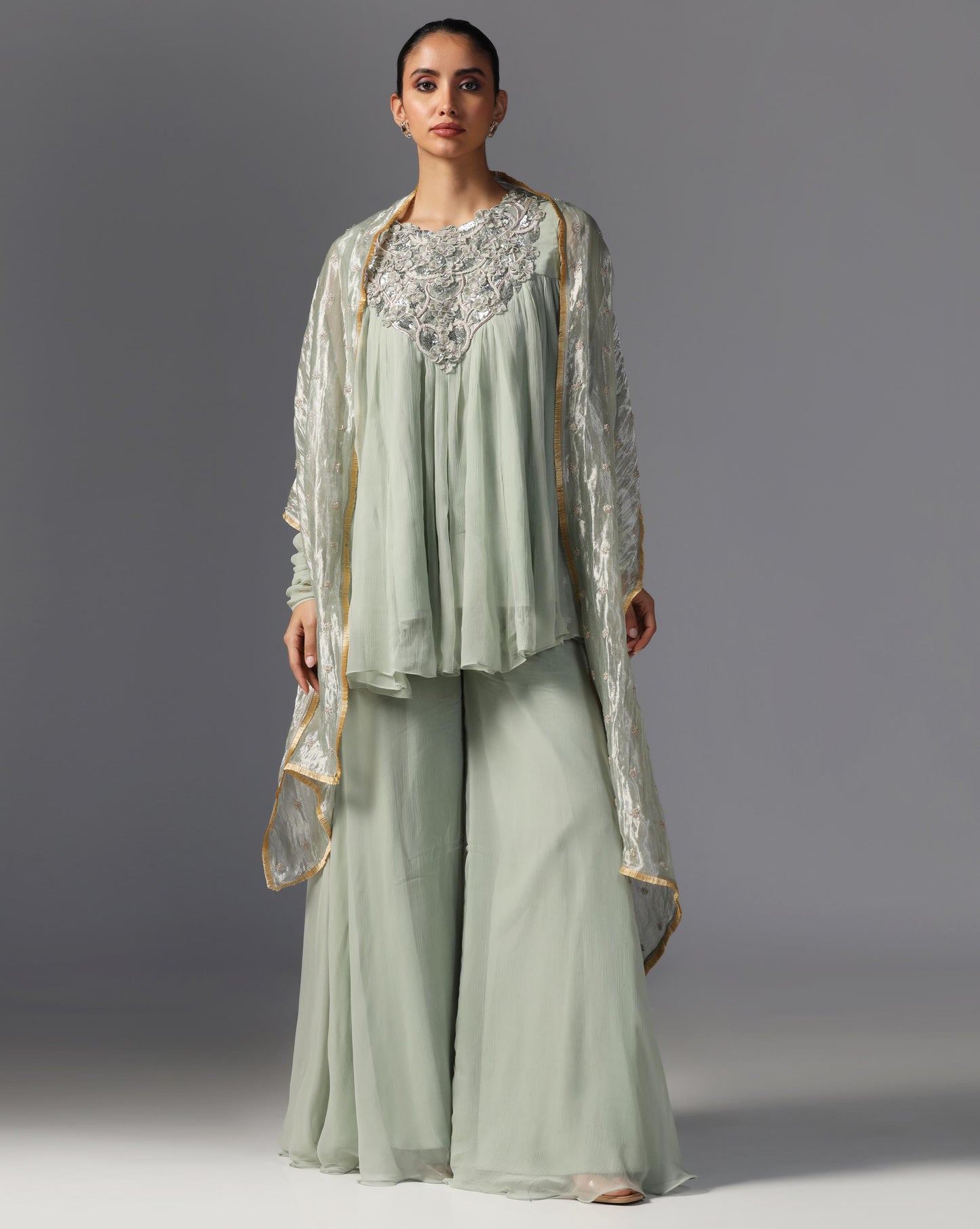 Mint Whisper Embroidered Anarkali Set