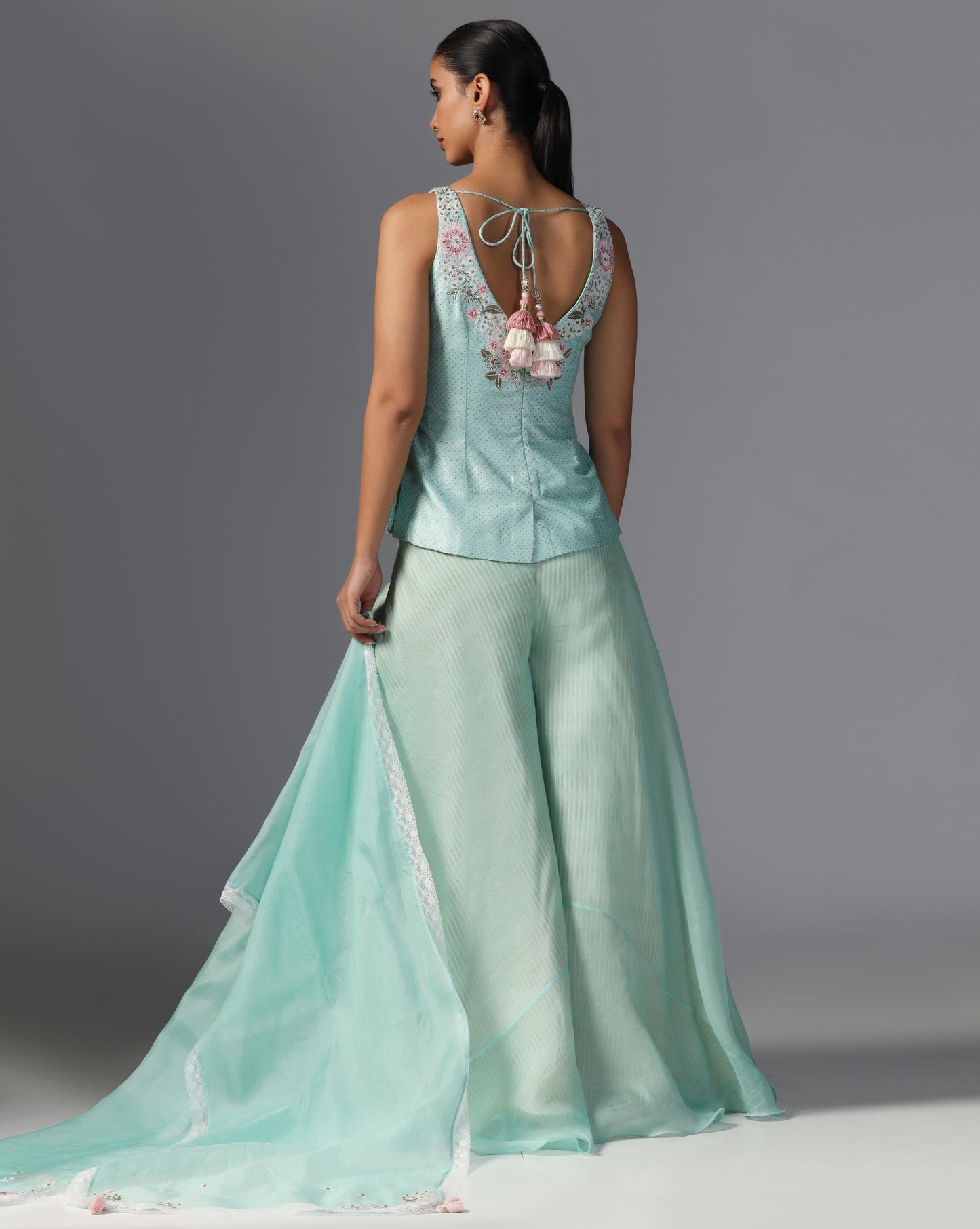 Aqua Bloom Embroidered Peplum Set