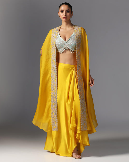 Sunlit Aura Embroidered Cape Set