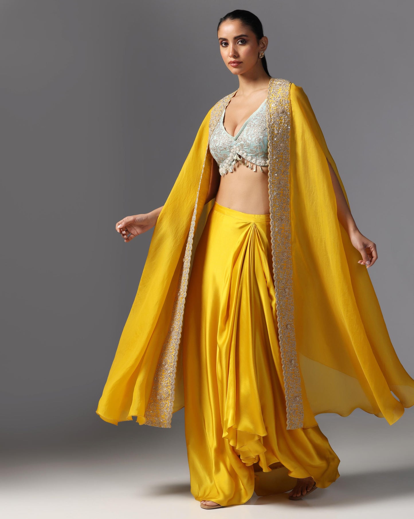 Sunlit Aura Embroidered Cape Set