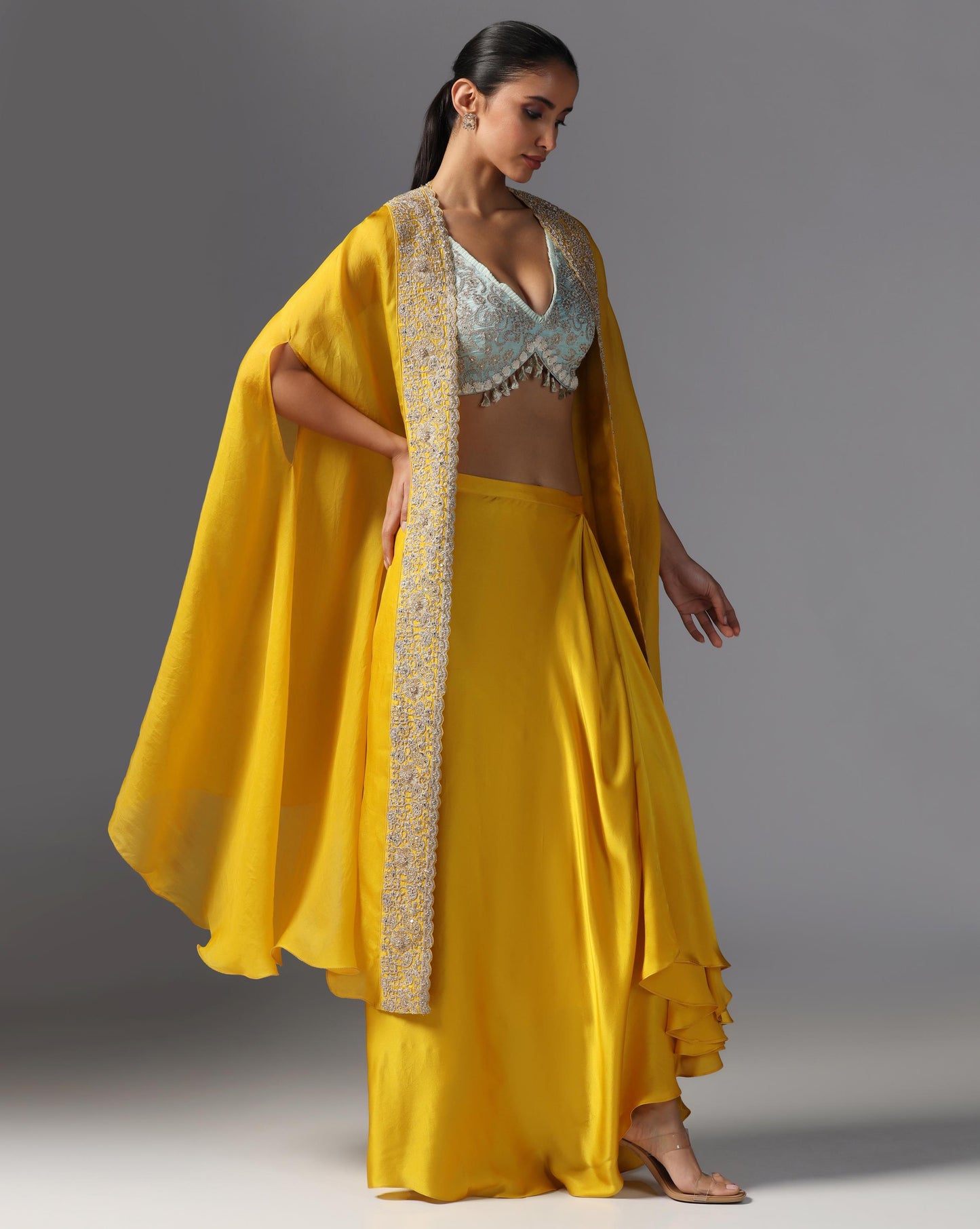 Sunlit Aura Embroidered Cape Set