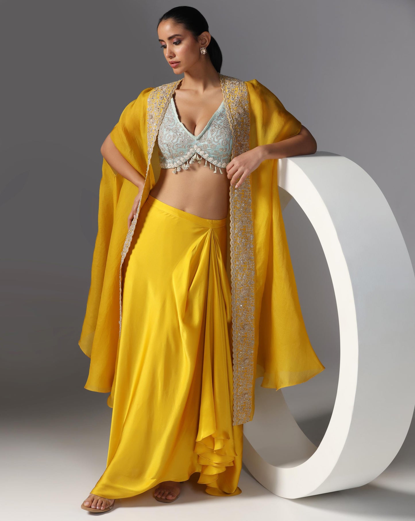 Sunlit Aura Embroidered Cape Set