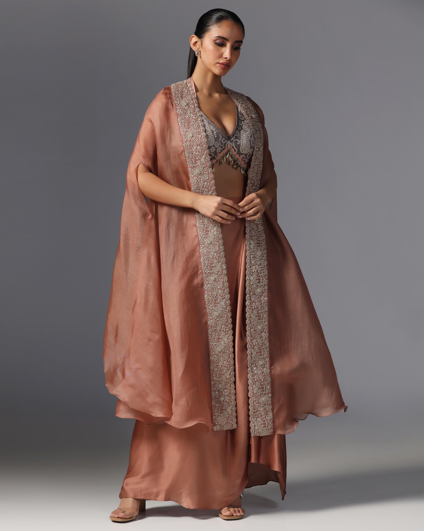 Rosette Dusk Embroidered Cape Set