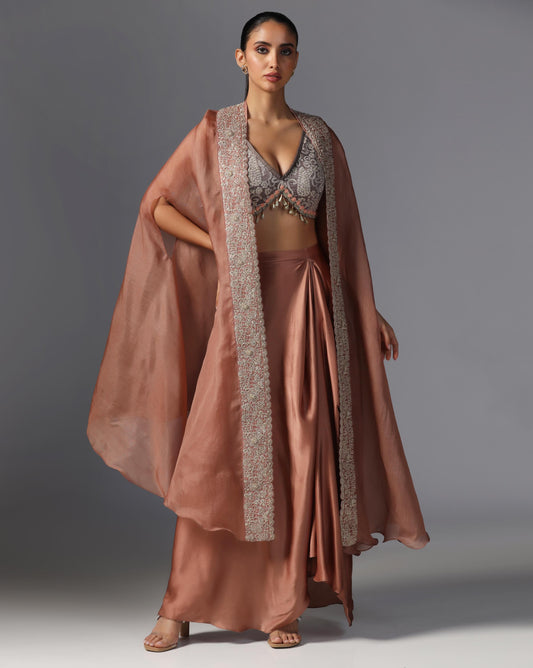 Rosette Dusk Embroidered Cape Set