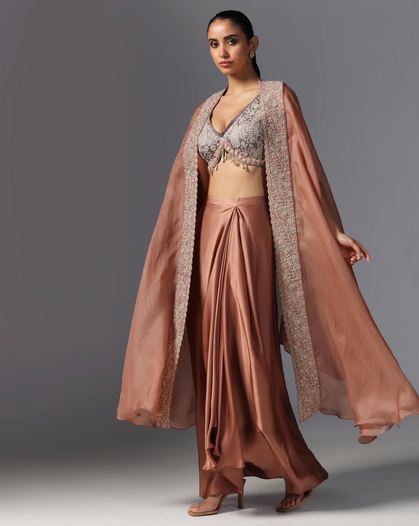 Rosette Dusk Embroidered Cape Set
