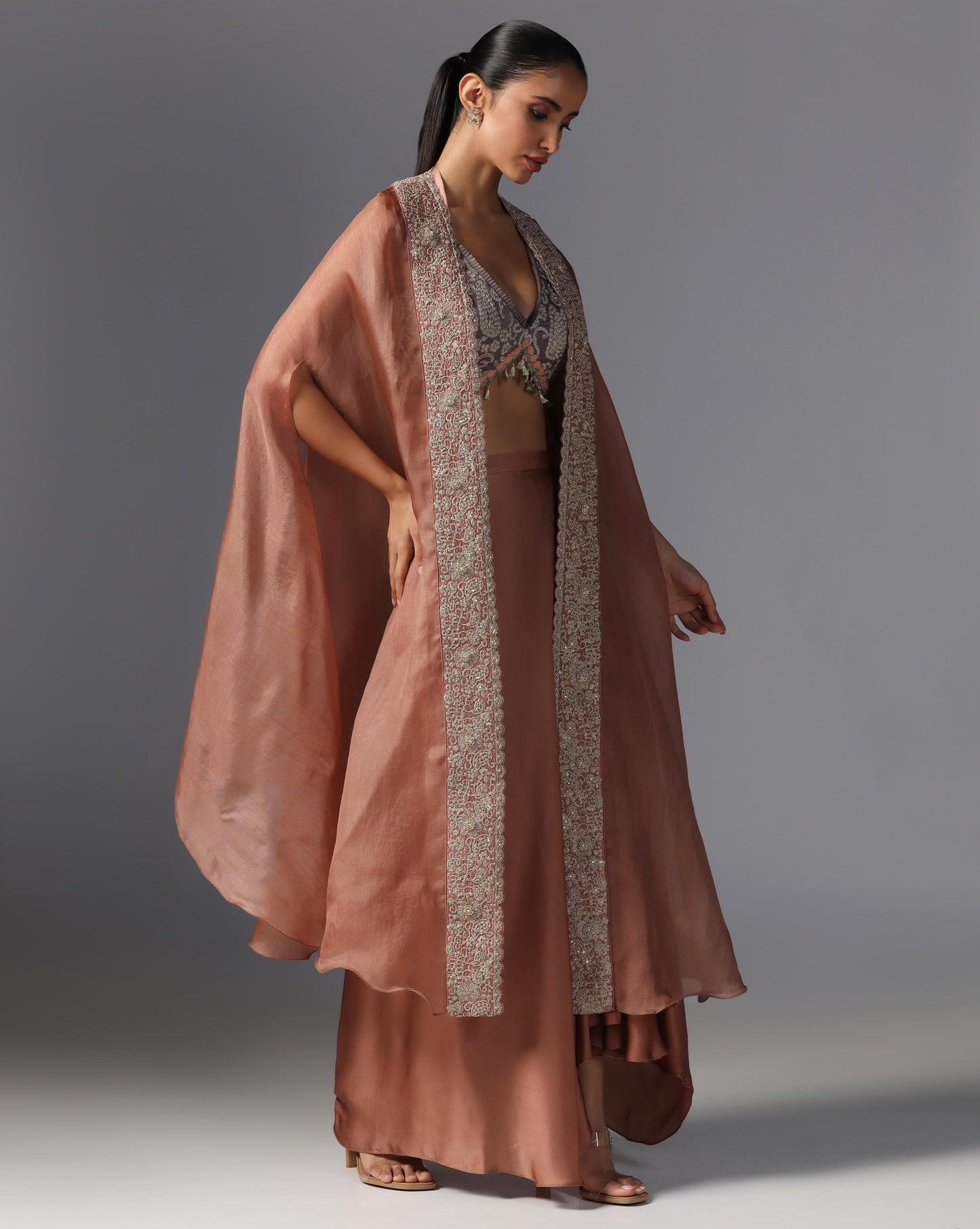 Rosette Dusk Embroidered Cape Set