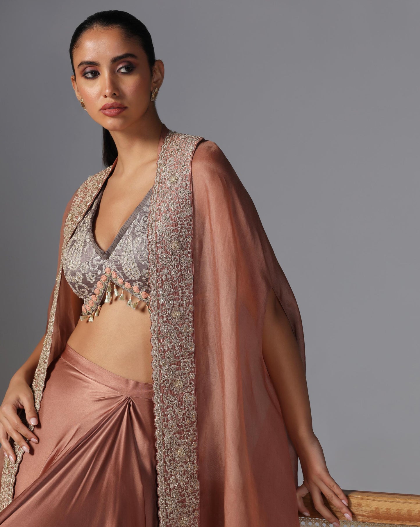 Rosette Dusk Embroidered Cape Set
