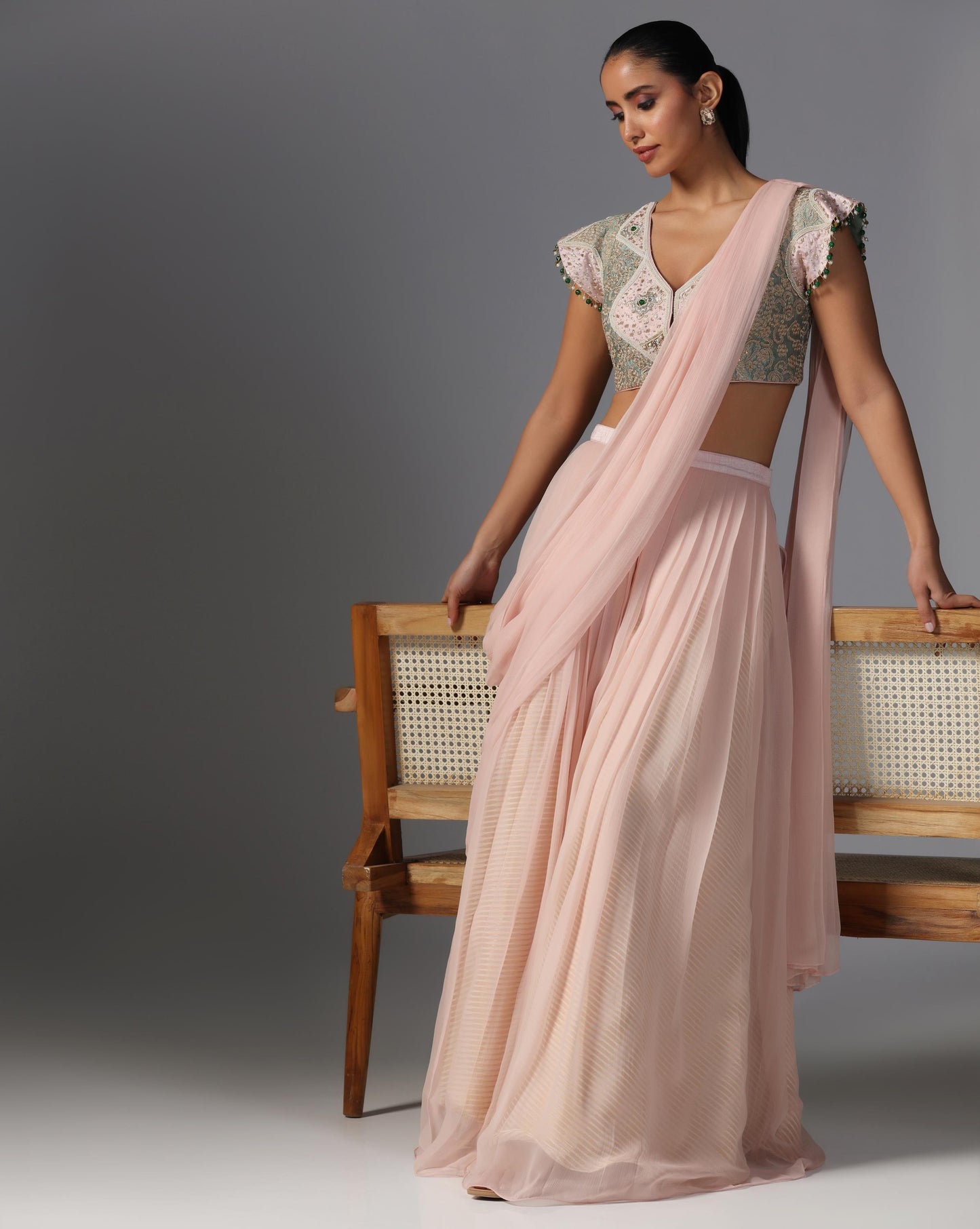 Blush Mist Embroidered Drape Lehenga Set