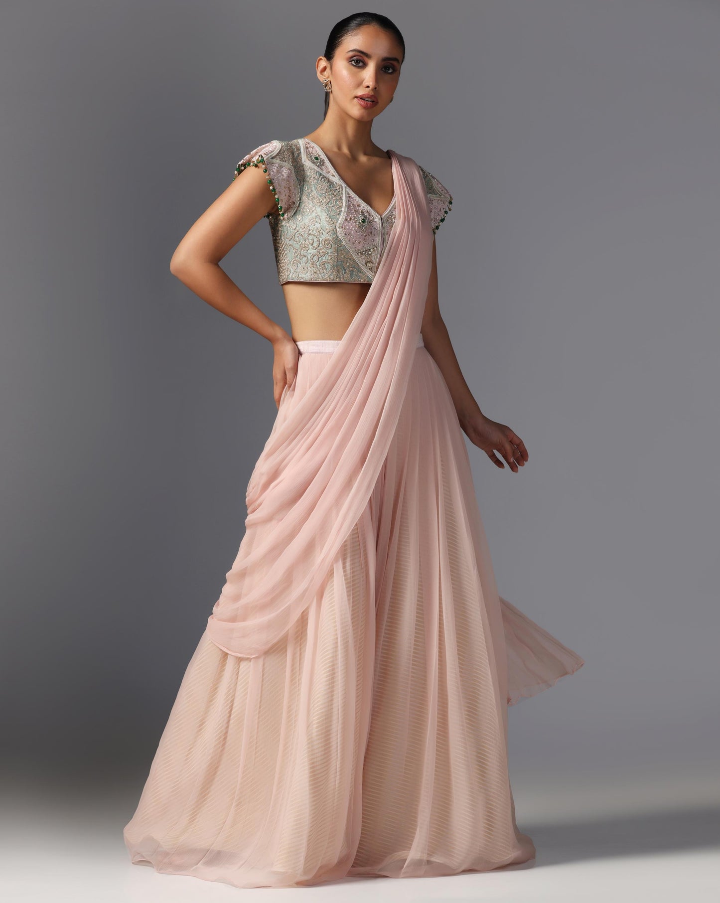 Blush Mist Embroidered Drape Lehenga Set