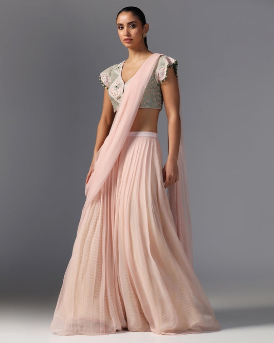 Blush Mist Embroidered Drape Lehenga Set