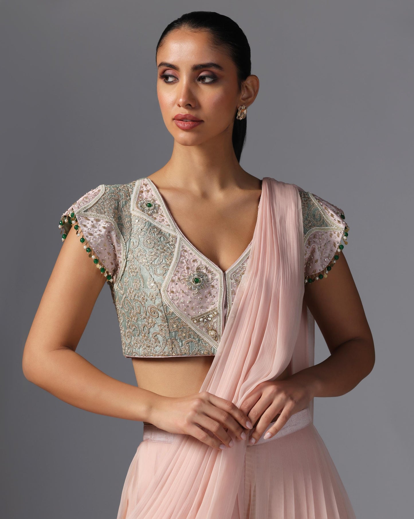 Blush Mist Embroidered Drape Lehenga Set