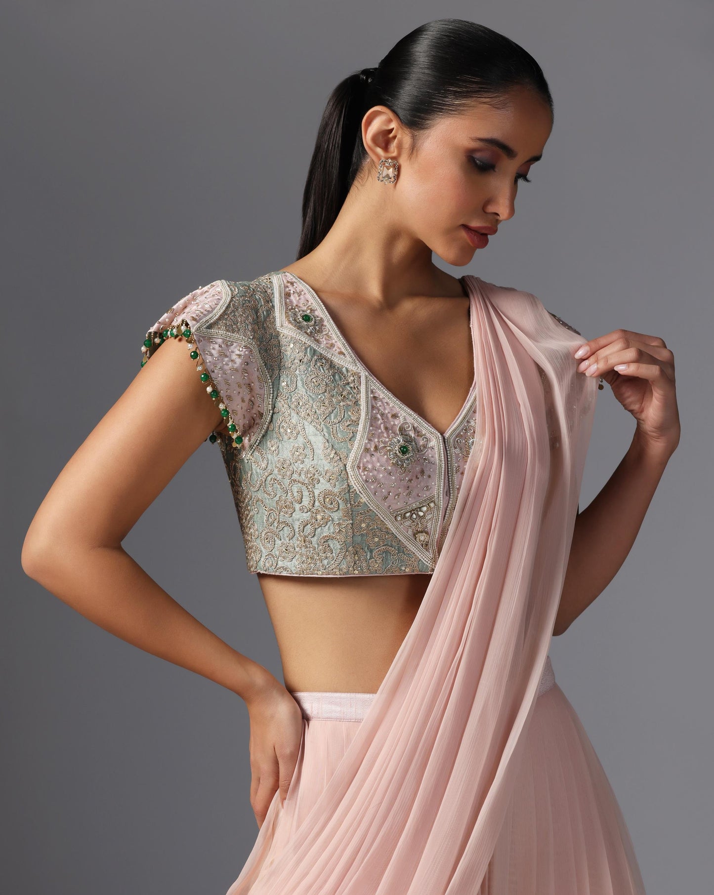 Blush Mist Embroidered Drape Lehenga Set