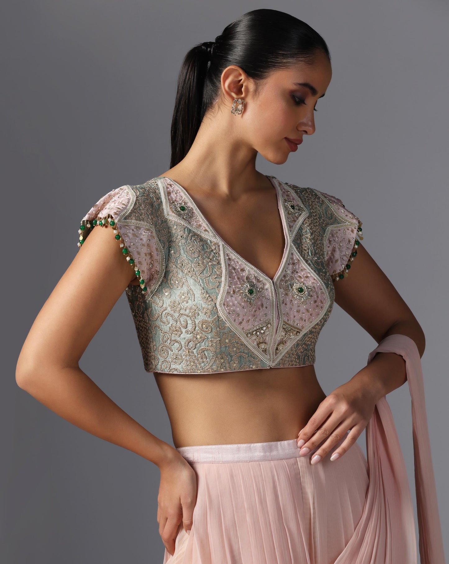Blush Mist Embroidered Drape Lehenga Set