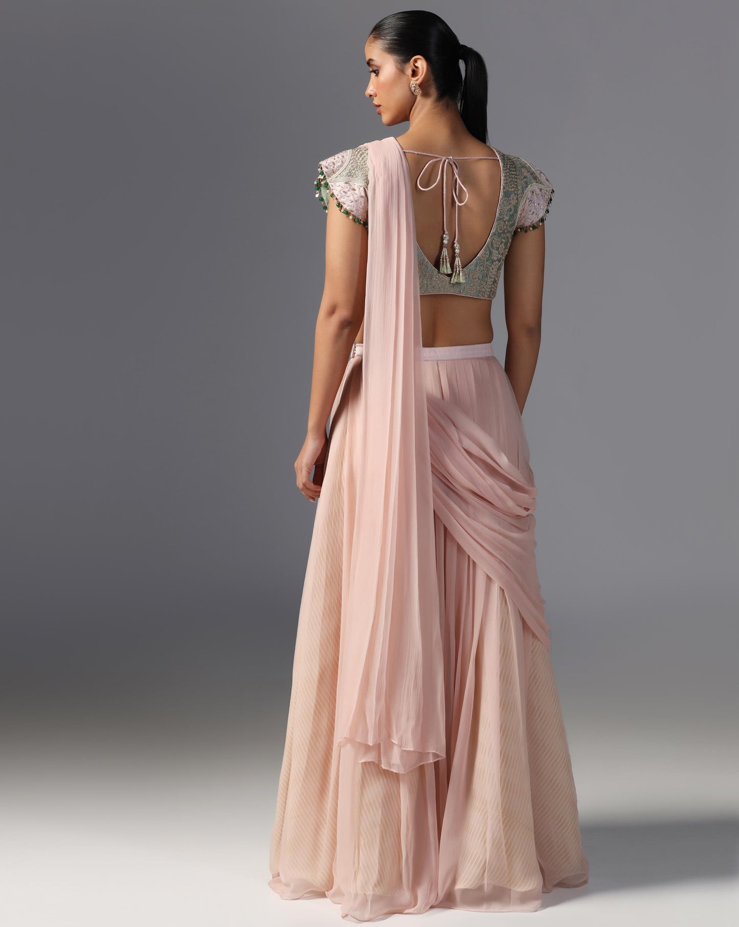 Blush Mist Embroidered Drape Lehenga Set