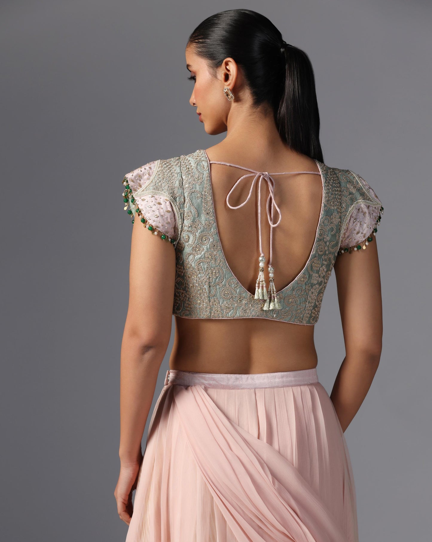 Blush Mist Embroidered Drape Lehenga Set