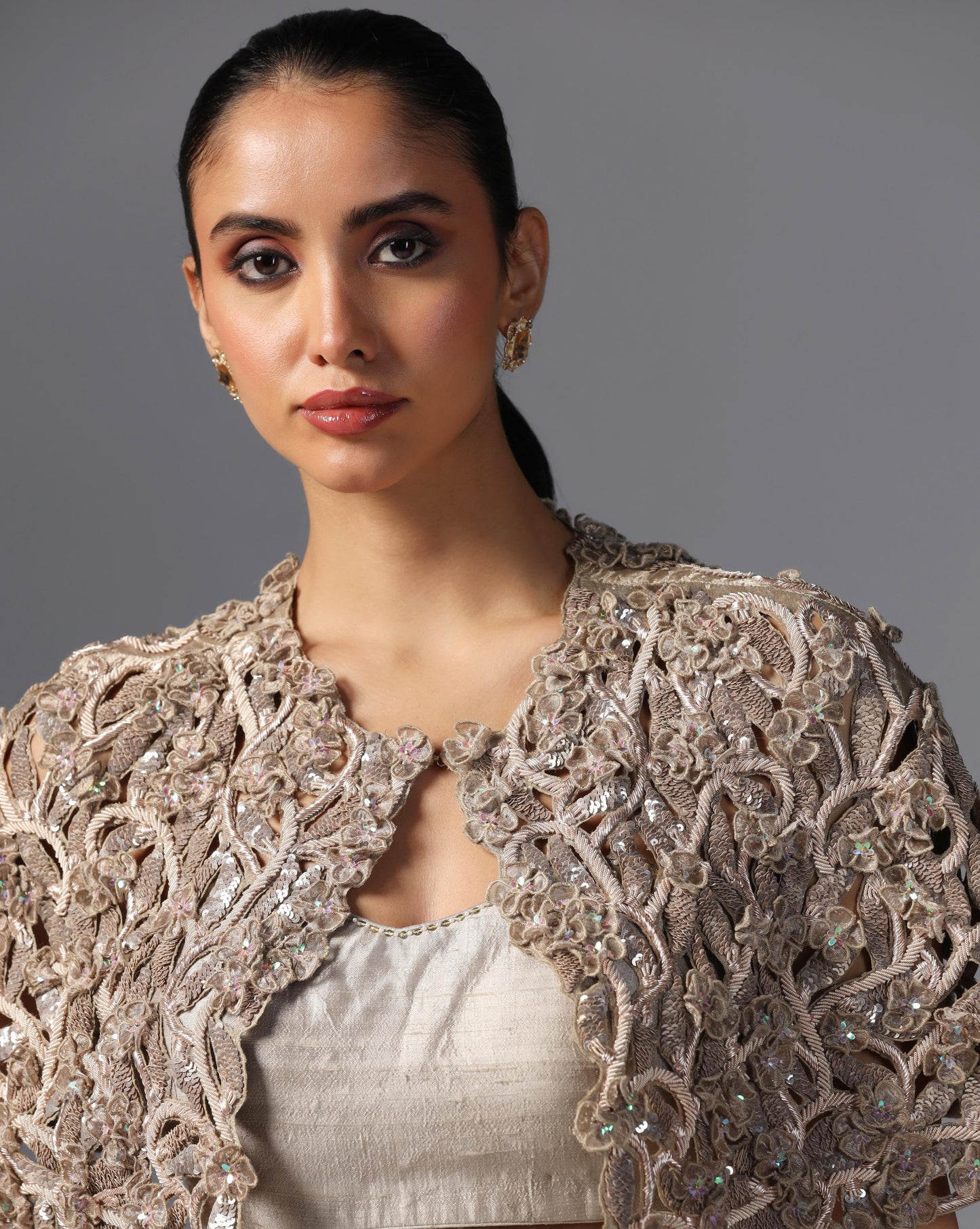 Ivory Enchant Embroidered Cape Saree Set